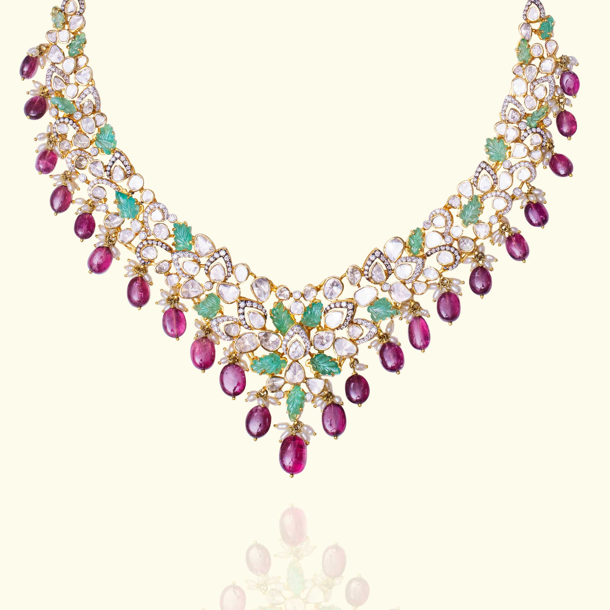 Petal Polki Emerald Tourmaline Necklace