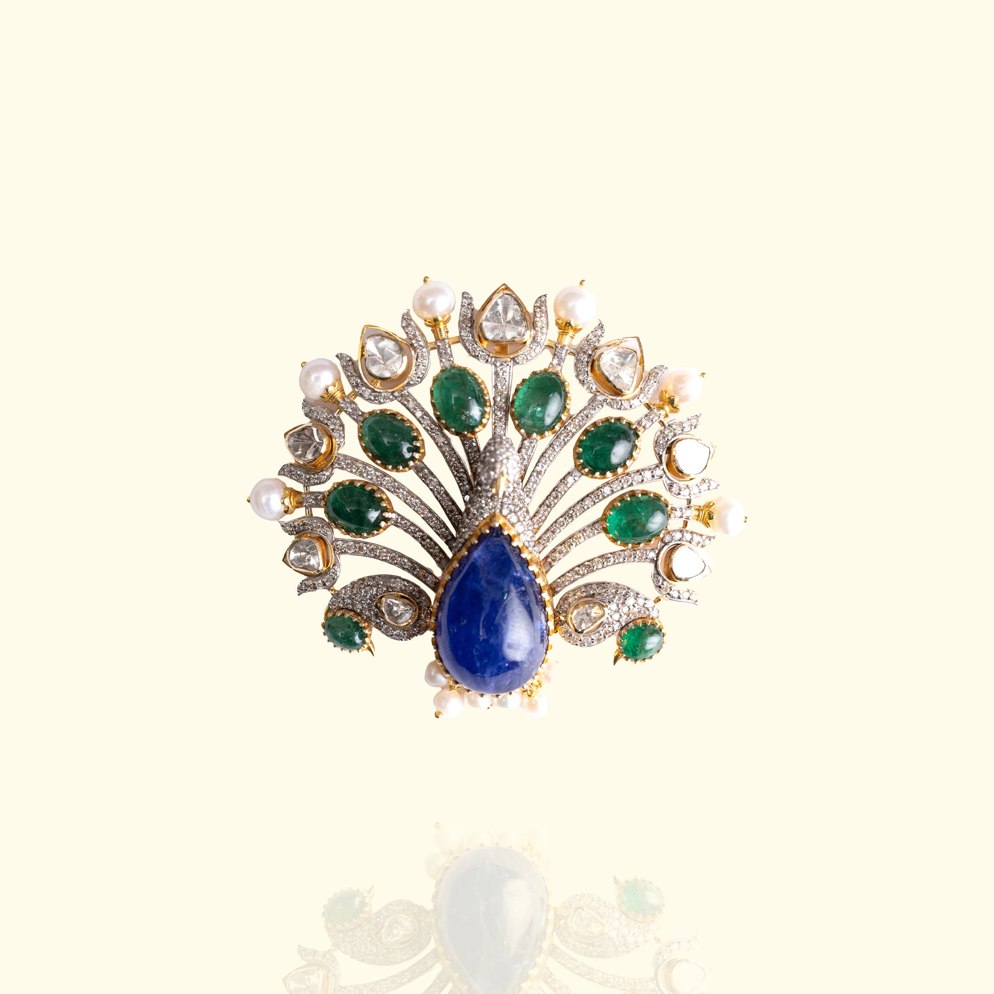 Peacock Polki Emerald Tanzanite Pendant