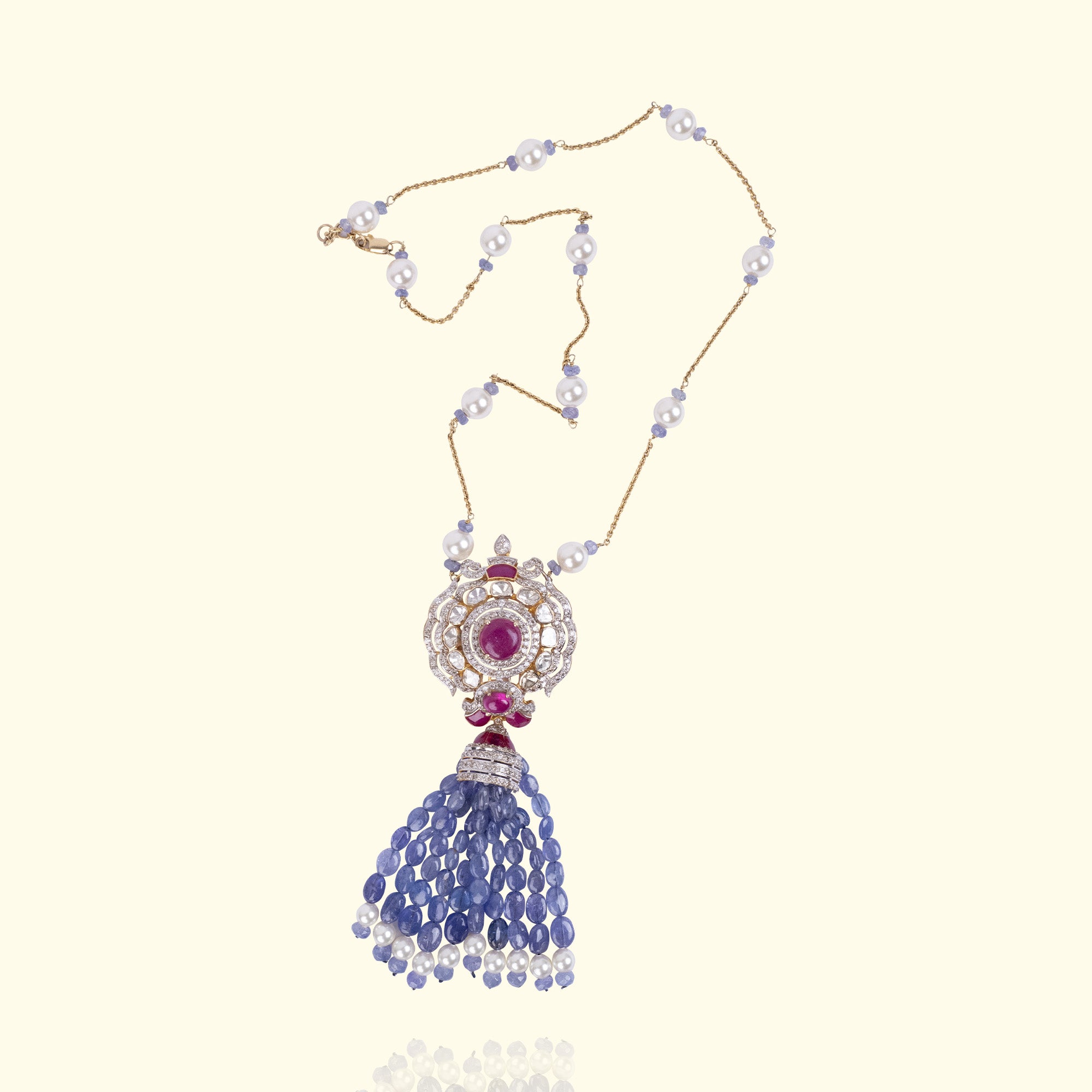 Jhoom Polki Tanzanite ruby Pendant