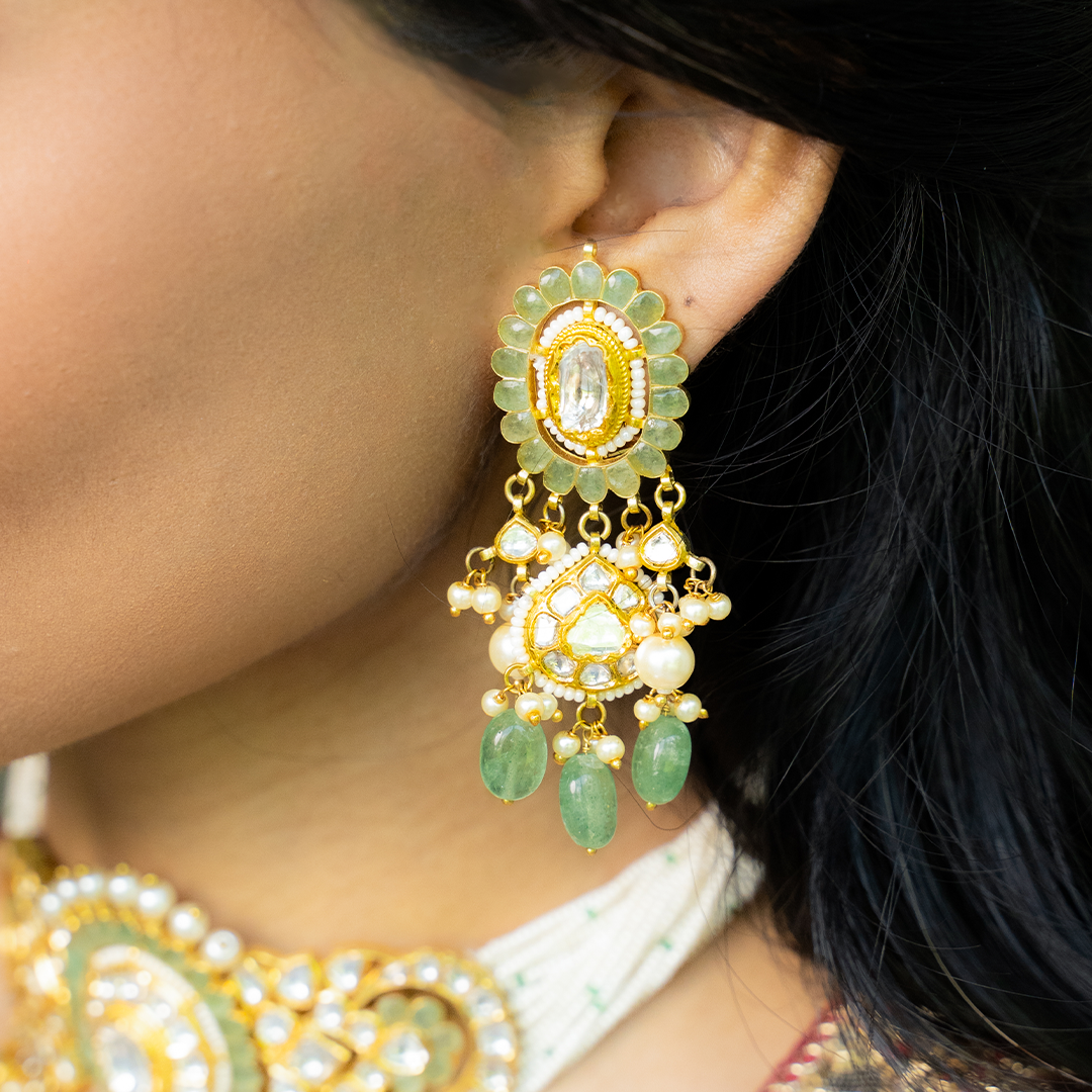Taranum Polki Emerald Earrings