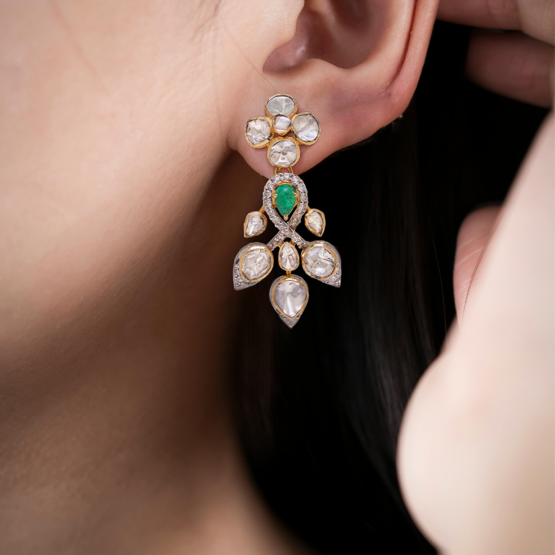 Sunrise Polki Emerald Earrings