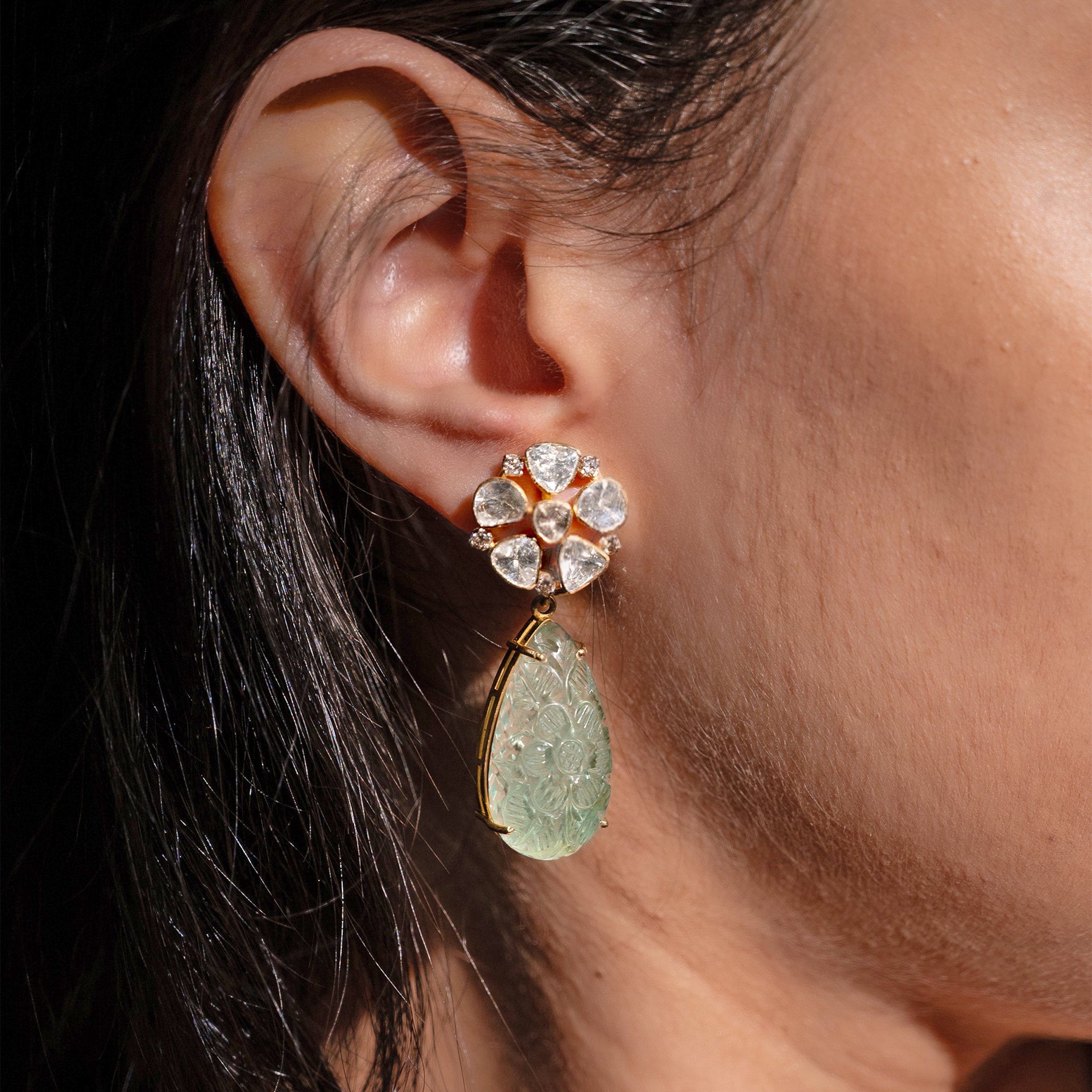 Moira Polki Emerald Earrings