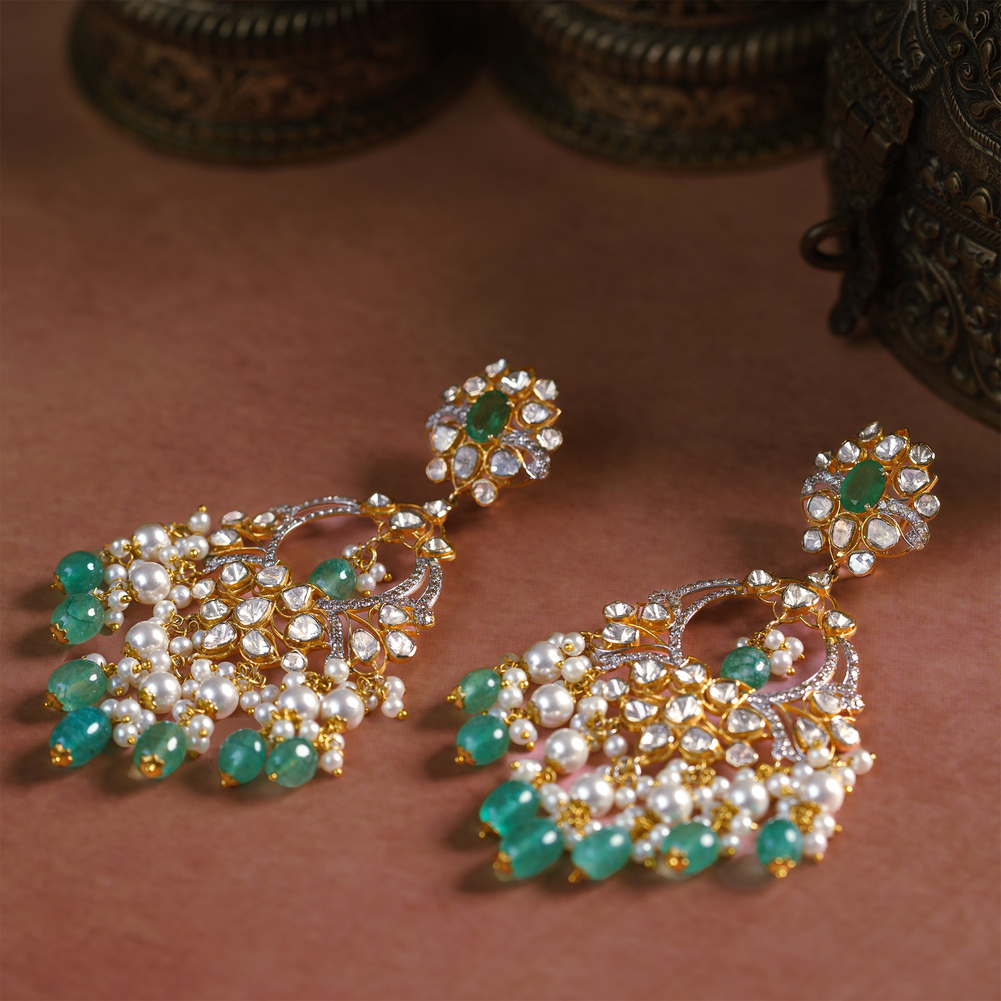 Shaheen Polki Emerald Chandbalis