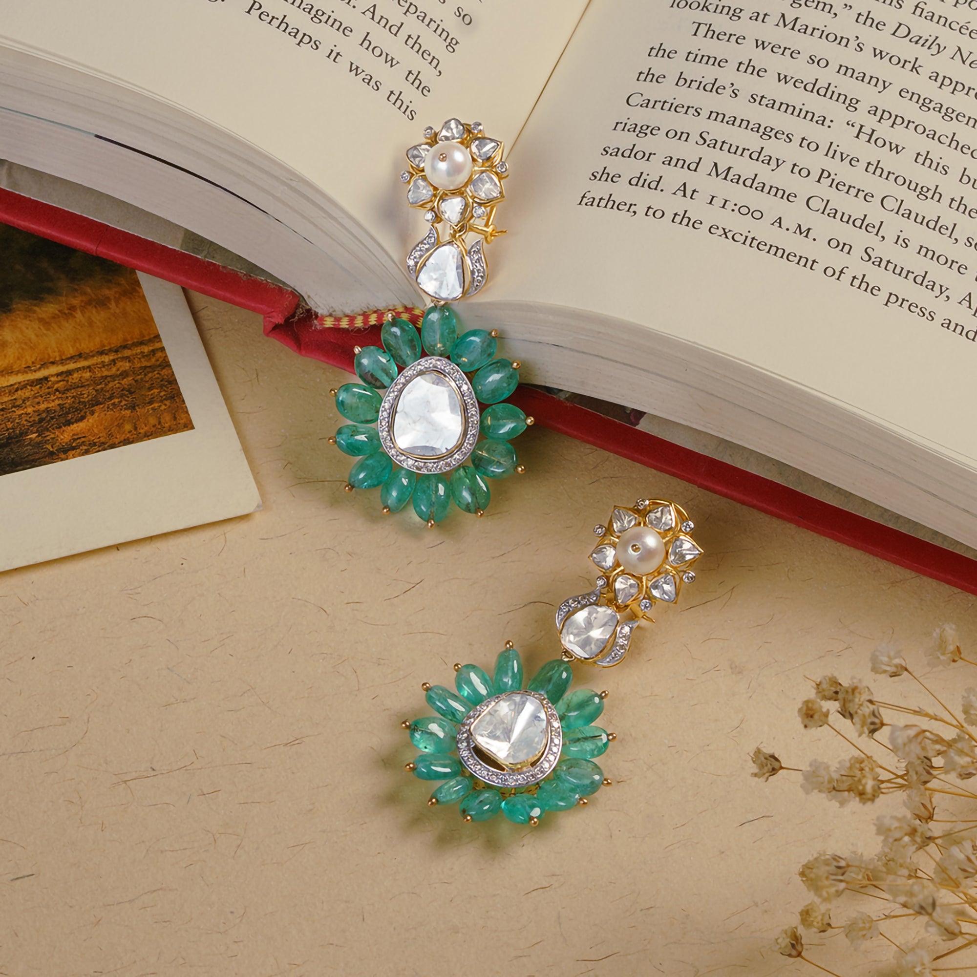 Aafreen Polki Emerald Earrings