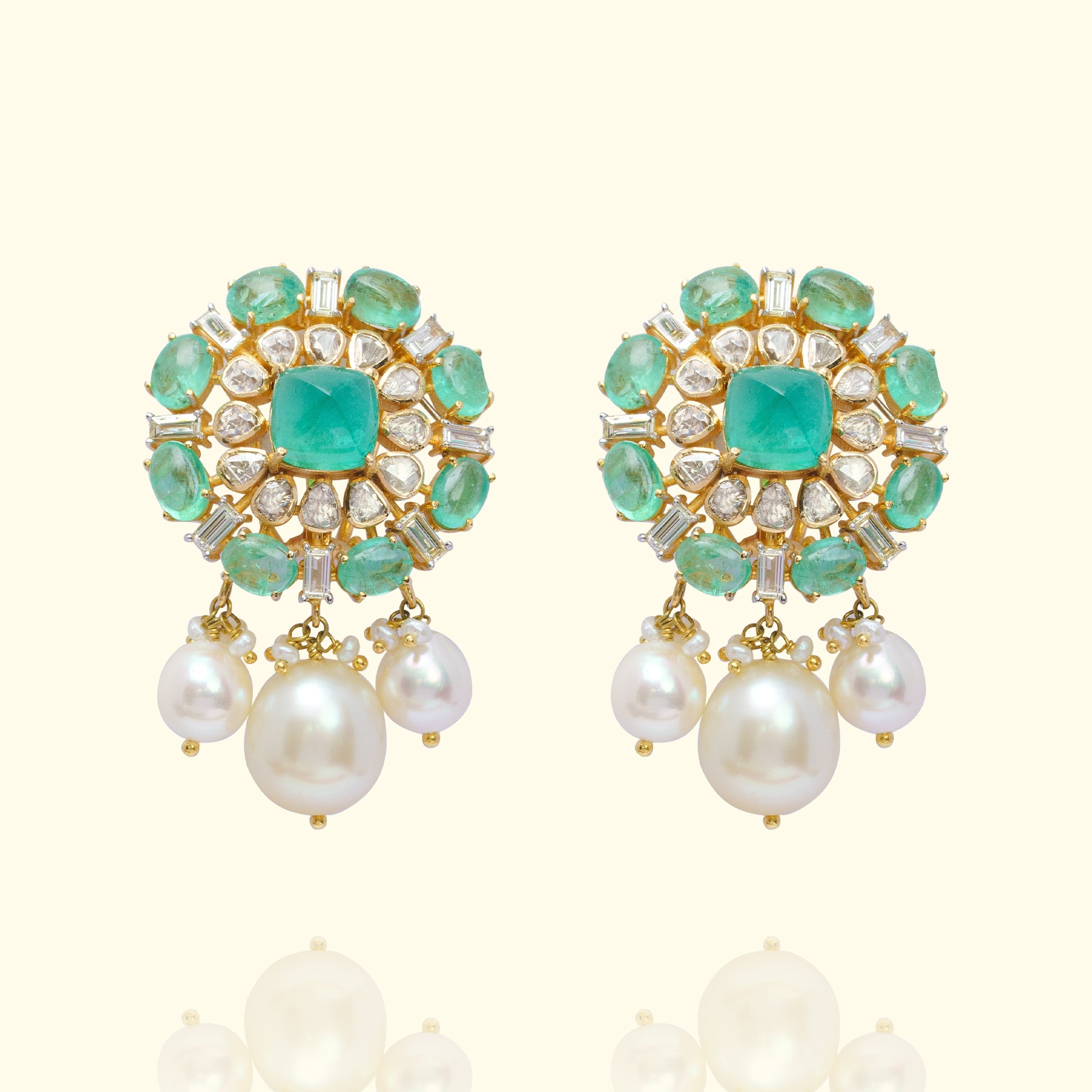 Anura Polki Emerald Earrings