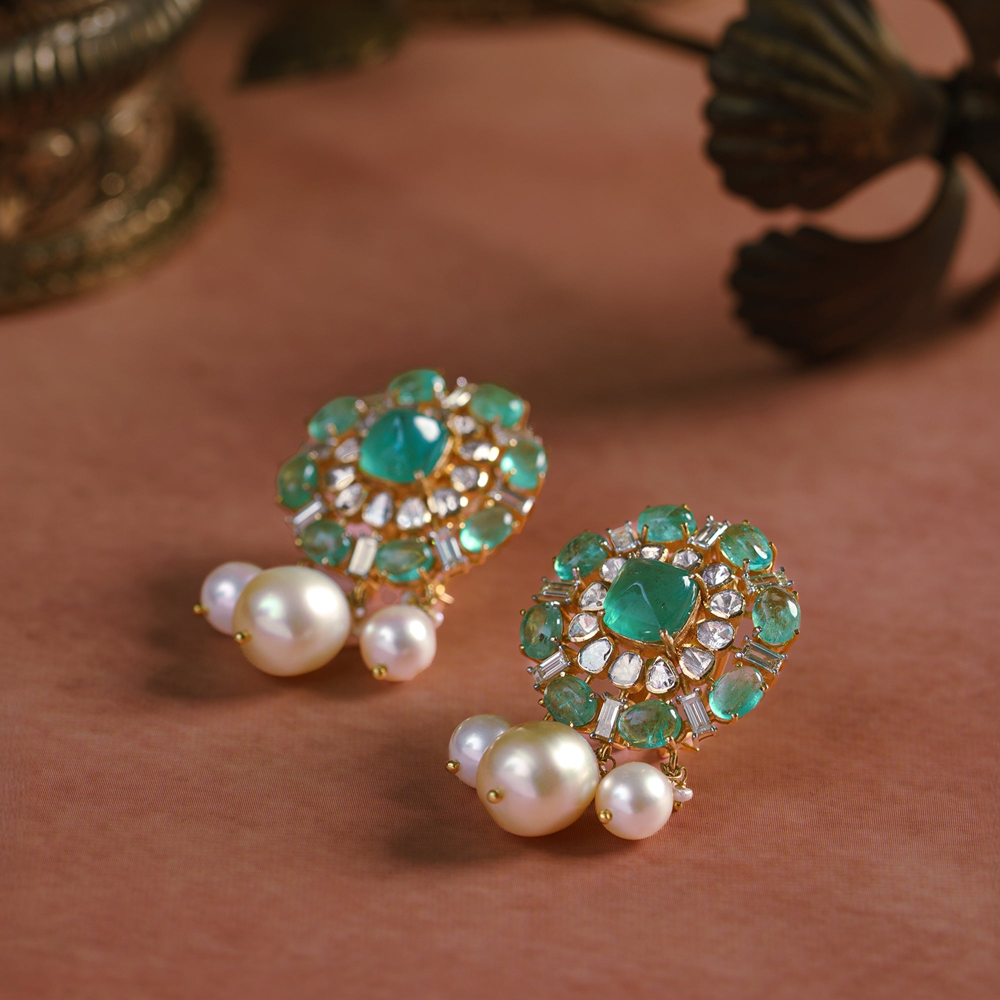 Anura Polki Emerald Earrings