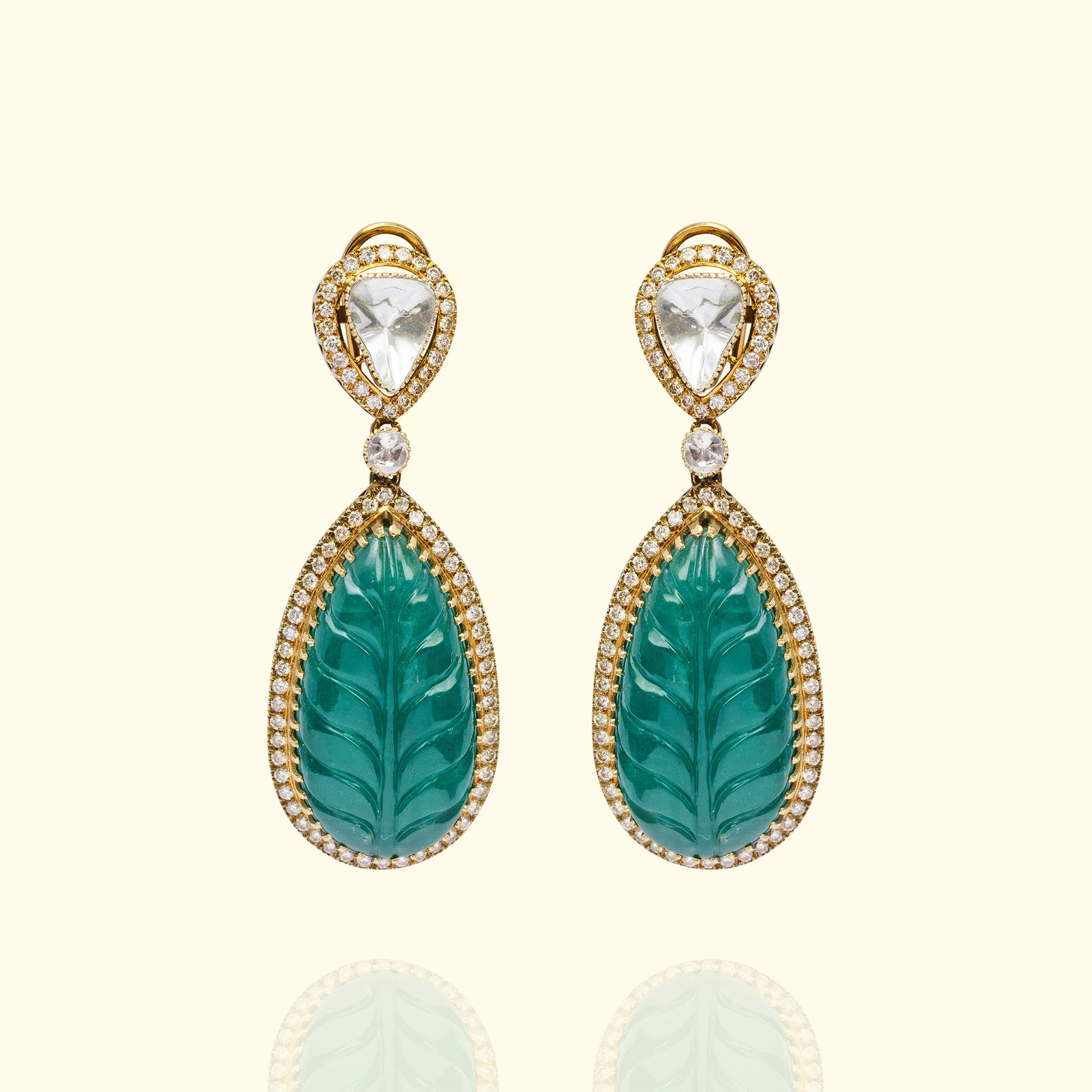 Vanya Polki Carved Emerald Earrings