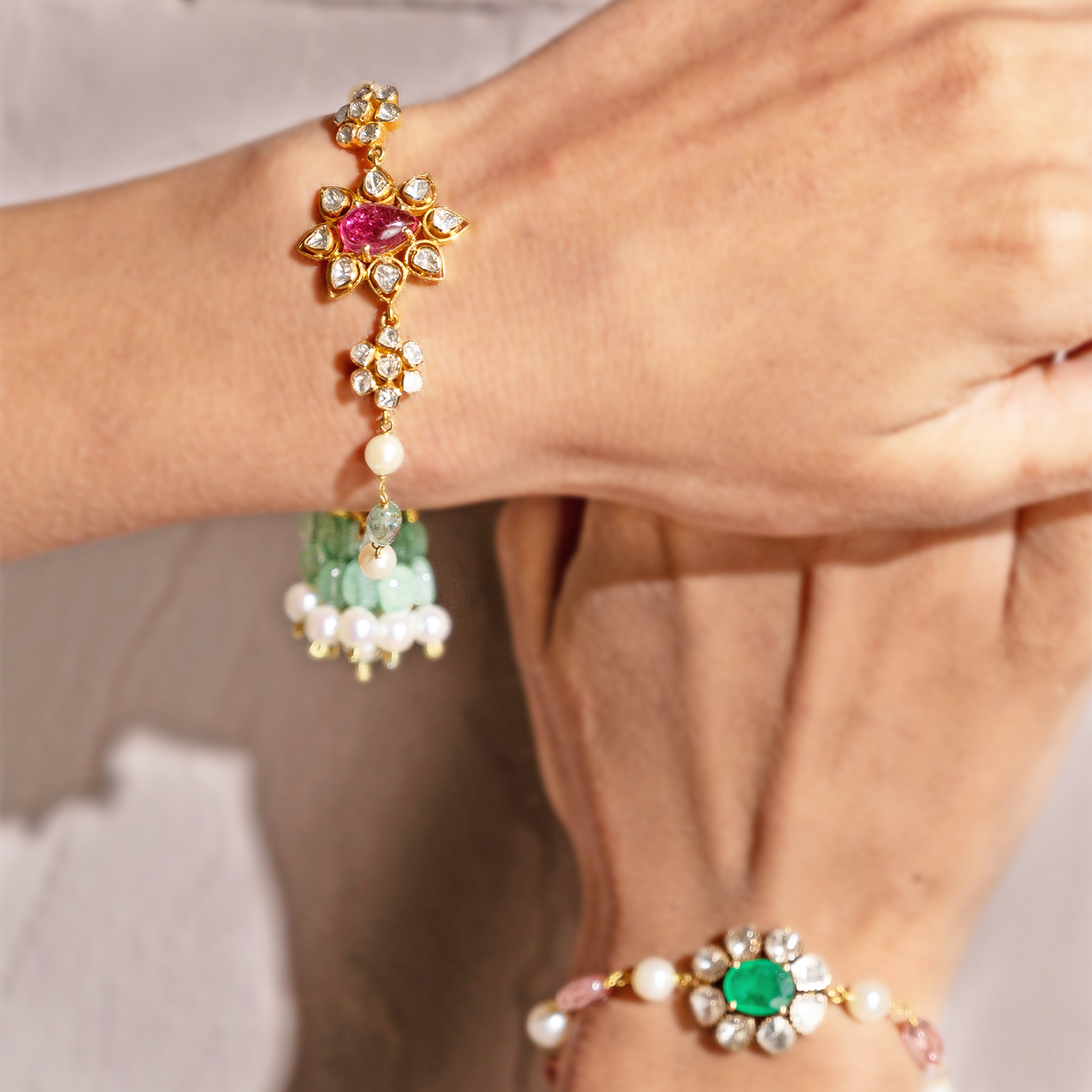 Adaa Polki tourmaline Emerald Bracelet