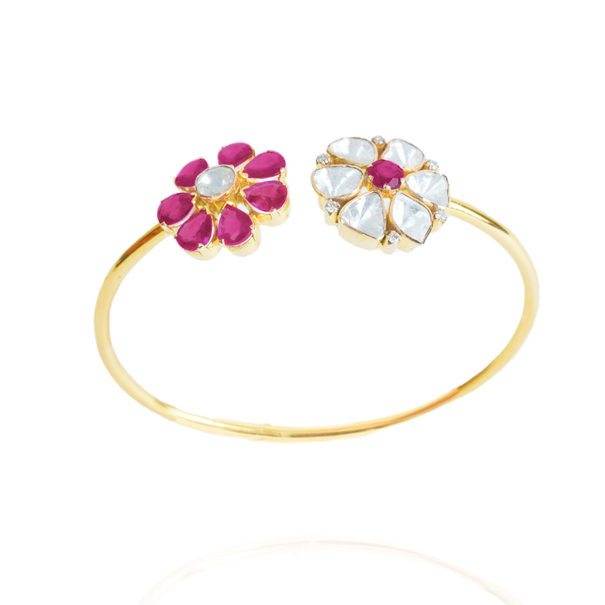Dual Flower Polki Ruby Cuff
