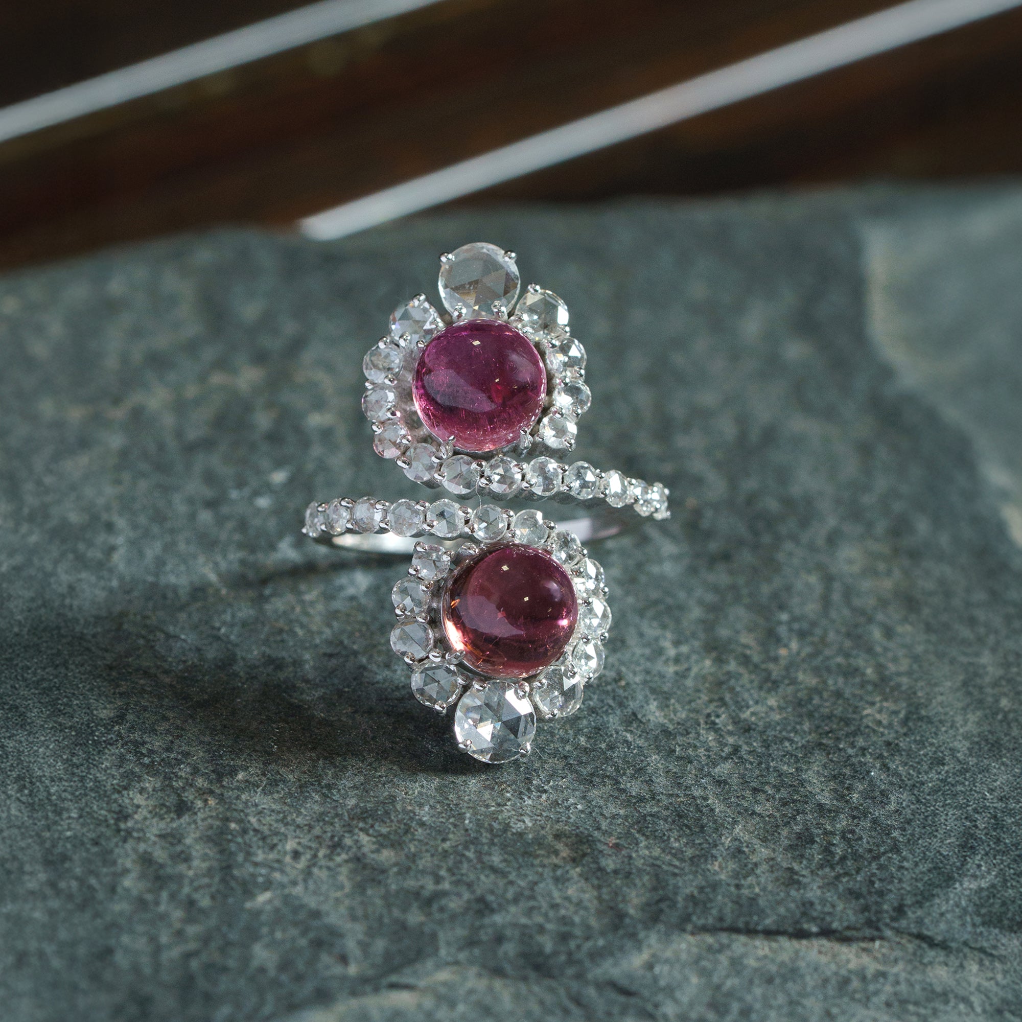 Infinity Rose Cut Diamond Tourmaline Ring