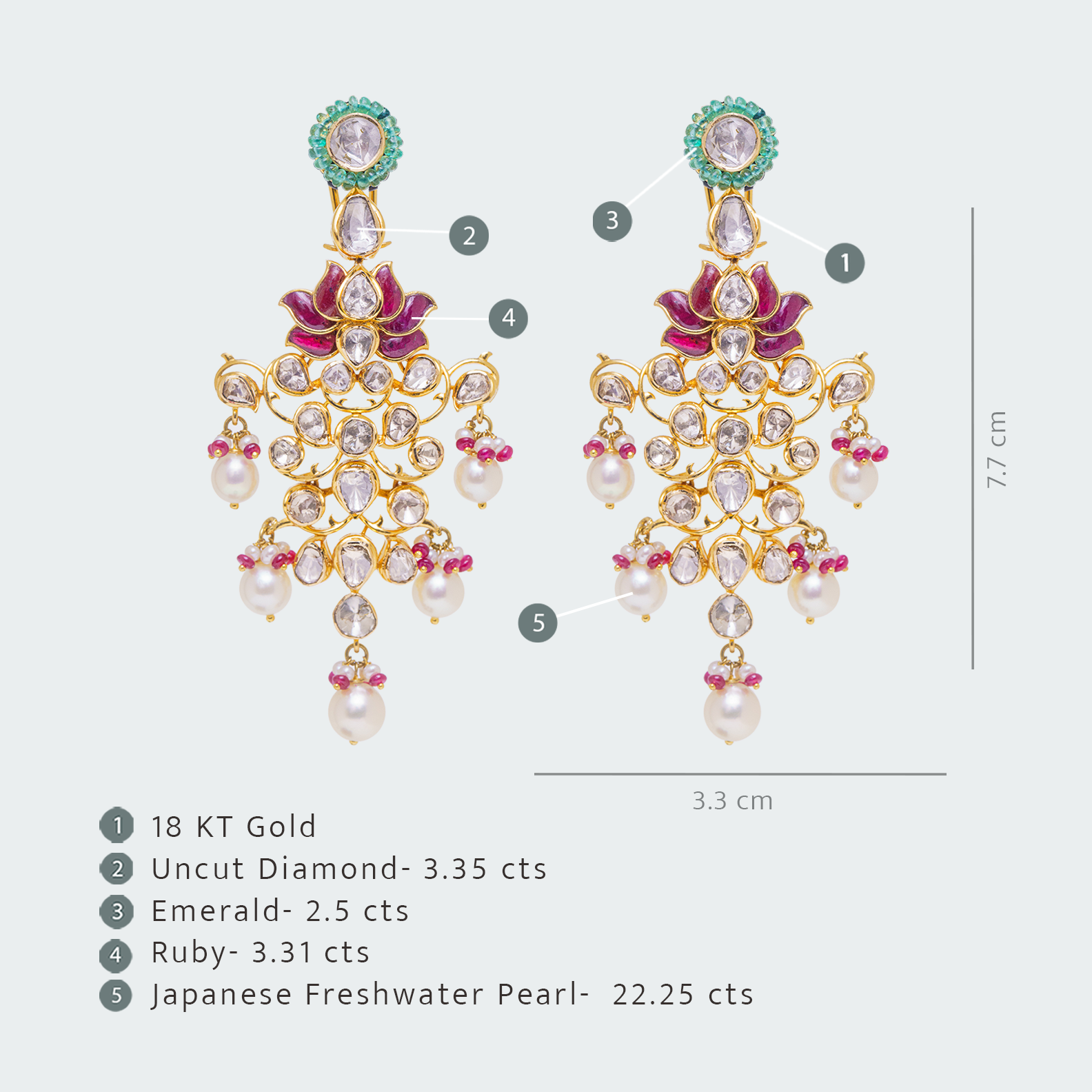 Lotus Ruby Emerald Polki Earrings