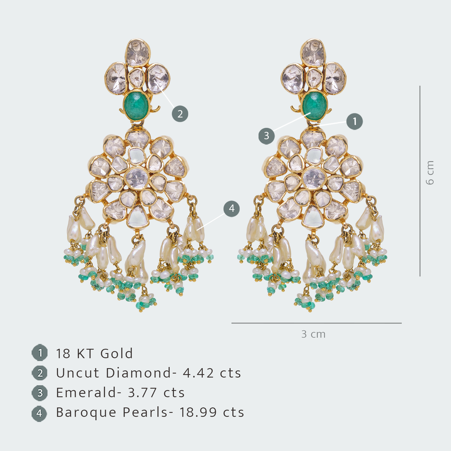 Overlapping Emerald Polki Dangling Earrings