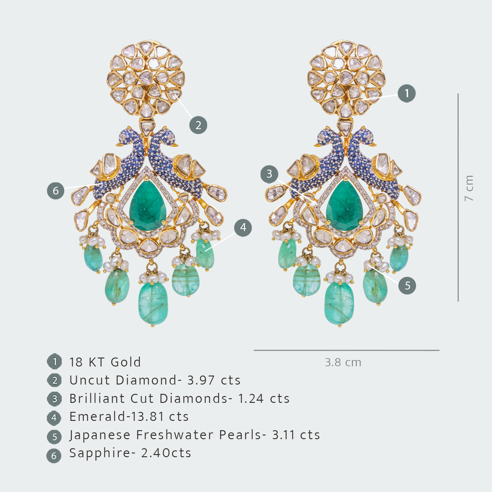 Peacock Flower Emerald Coral Polki Earrings