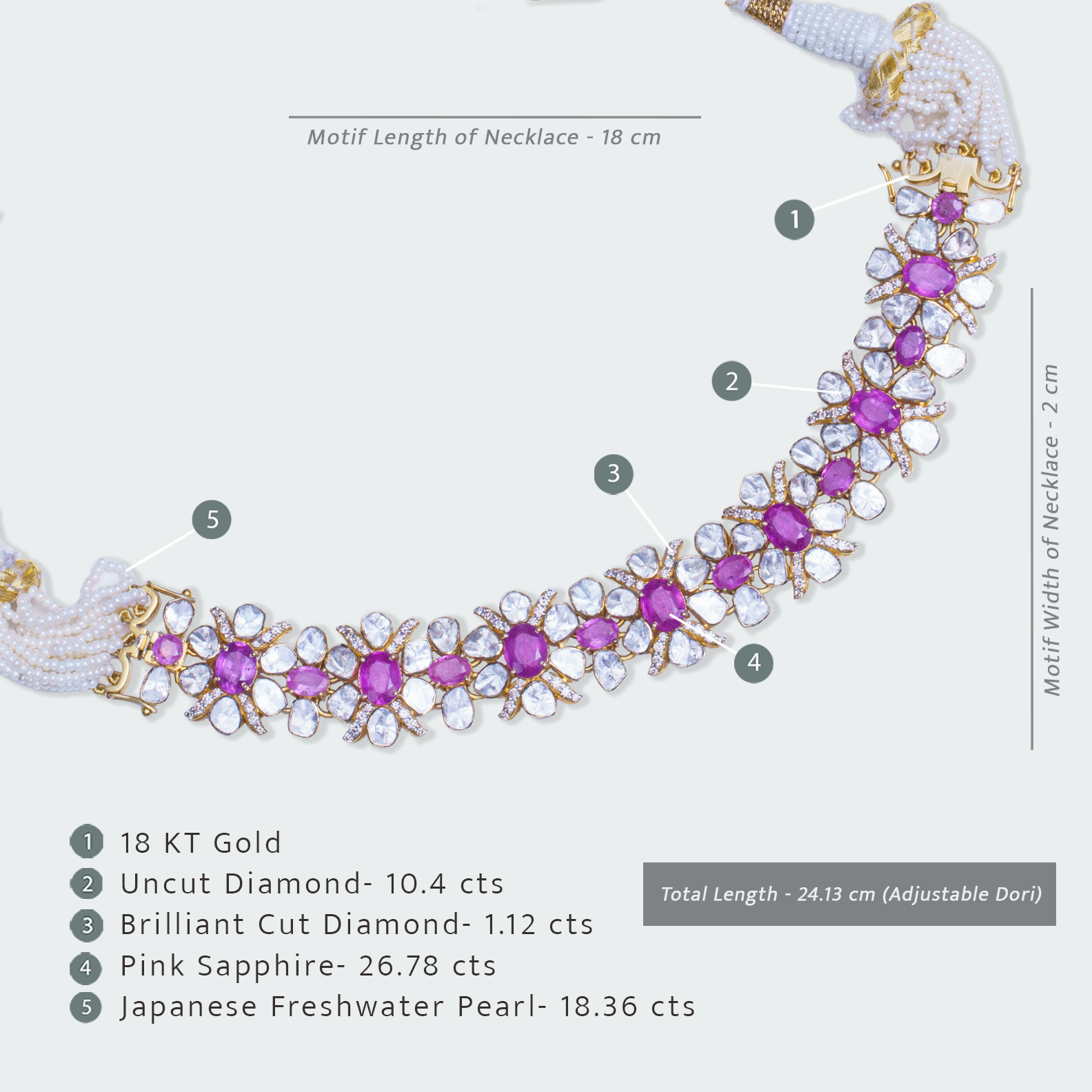 Pink Sapphire Polki Flower Detachable Necklace & Bracelet