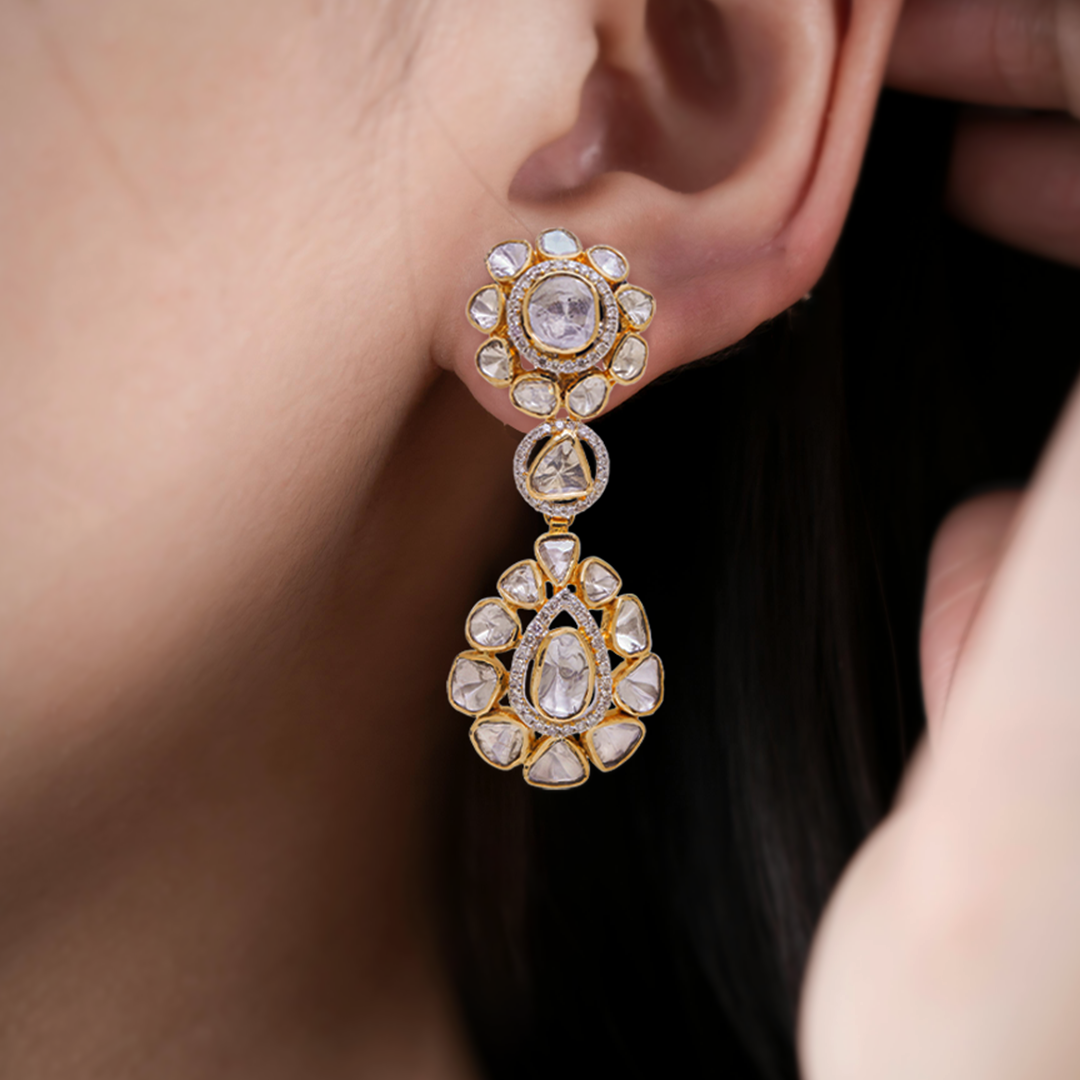 Dual Flower Polki earrings
