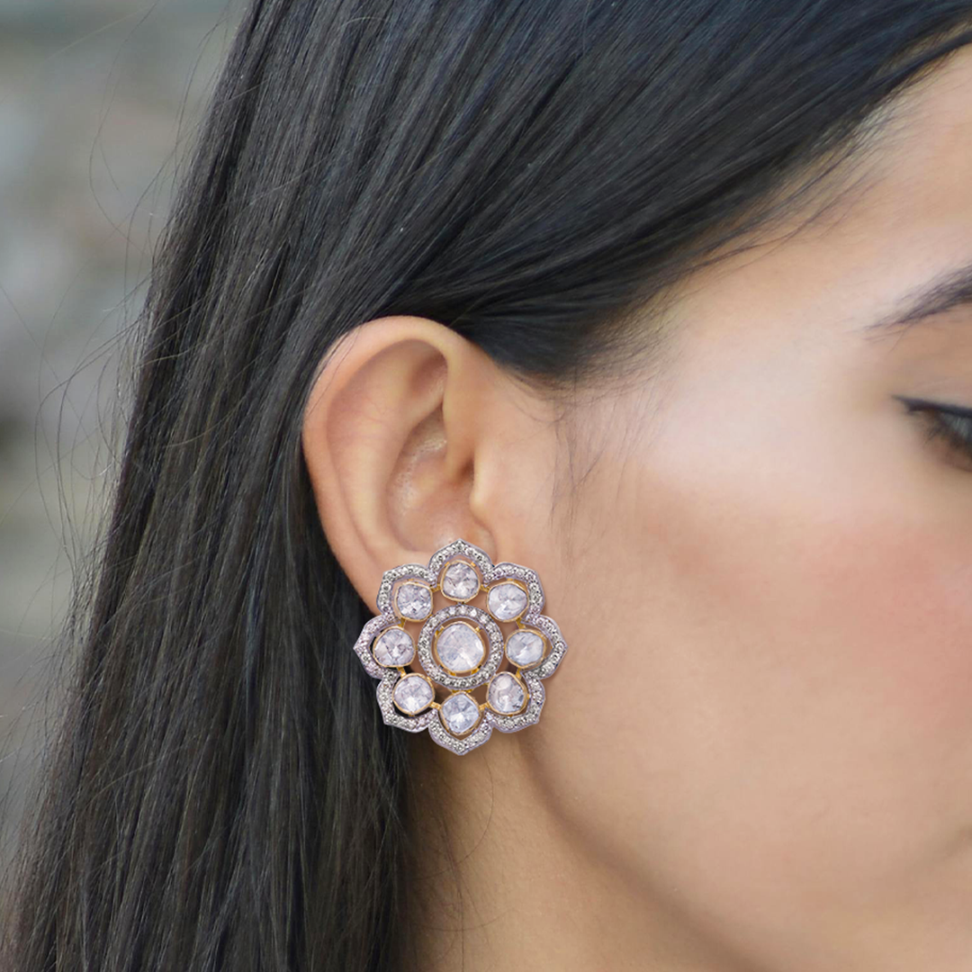 Floral Blossom Polki Earrings