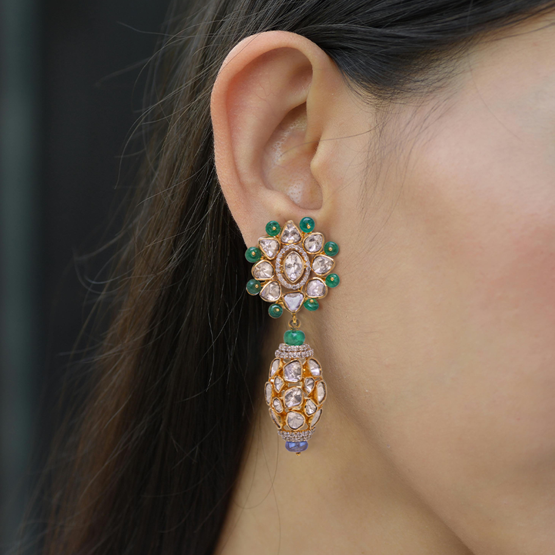 Floret Emerald Polki Earrings