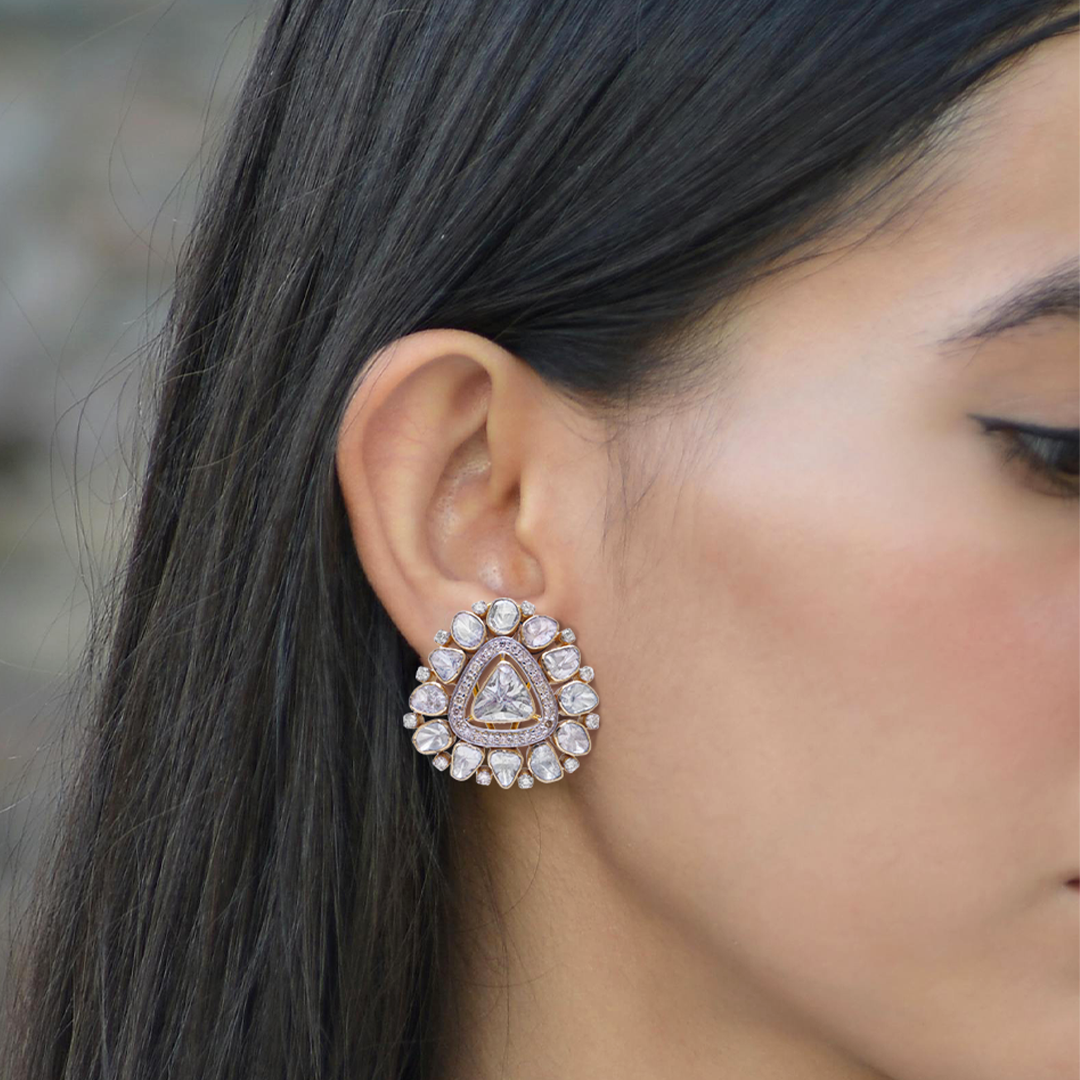 Triangle Flower Polki Earrings