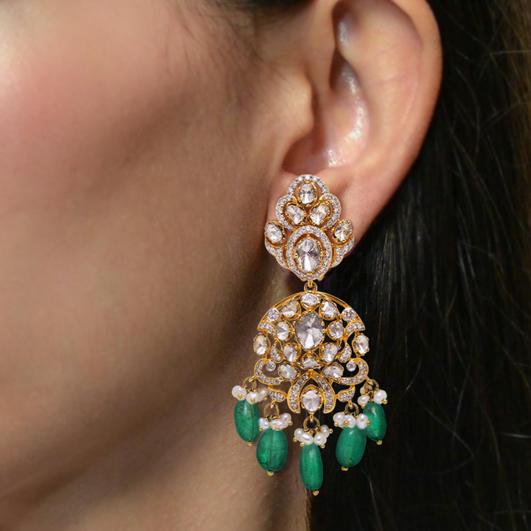 Filigree Emerald Polki Earrings