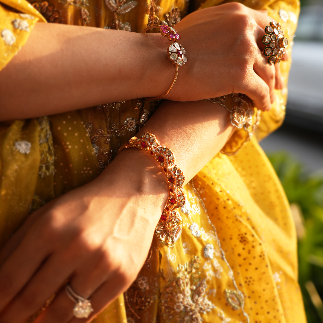 Dual Flower Polki Ruby Cuff