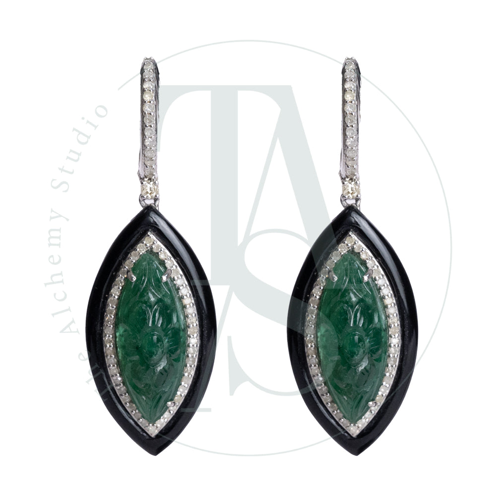 Asta Black Onyx and Emerald Earrings