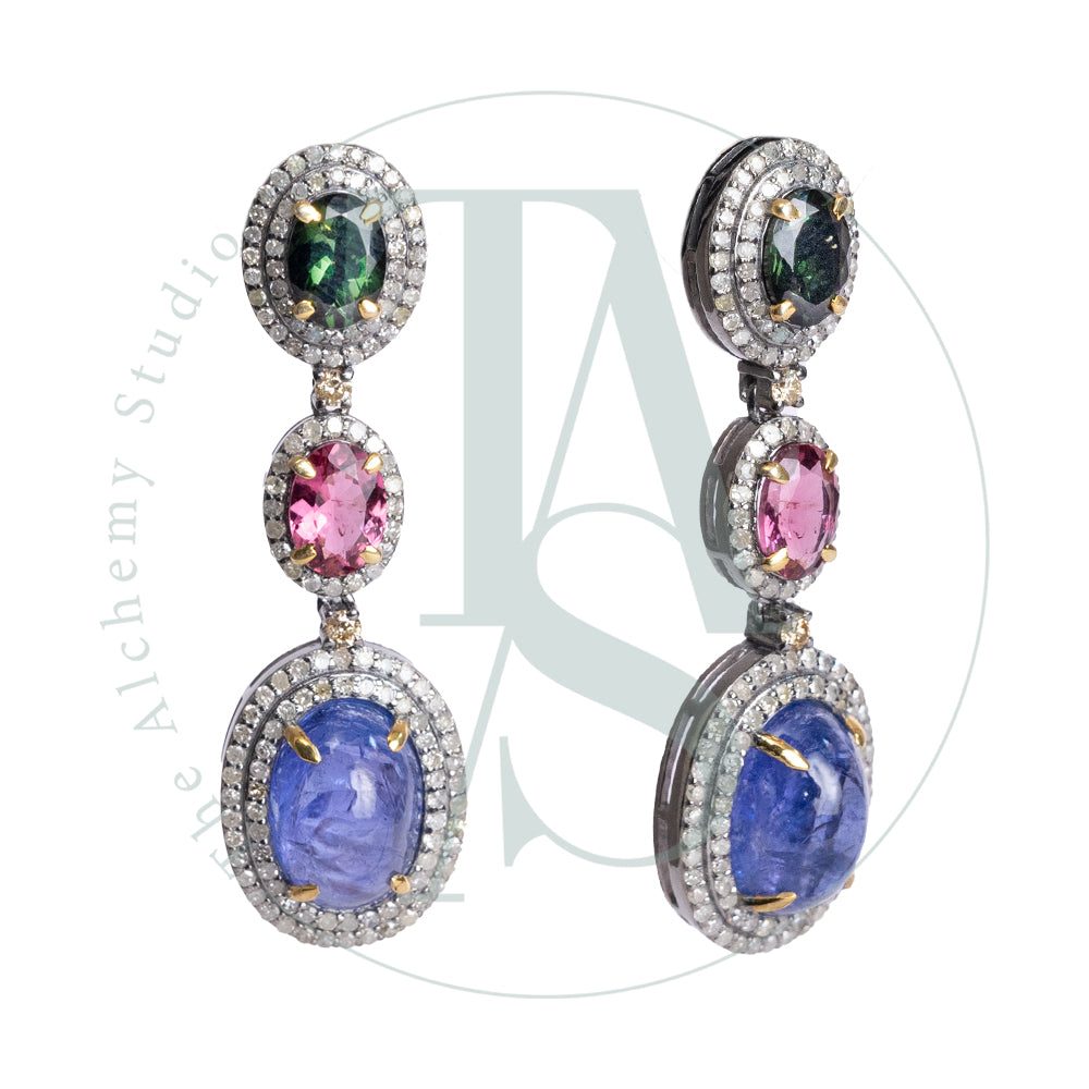 Cherine Tanzanite and Tourmaline Earrings