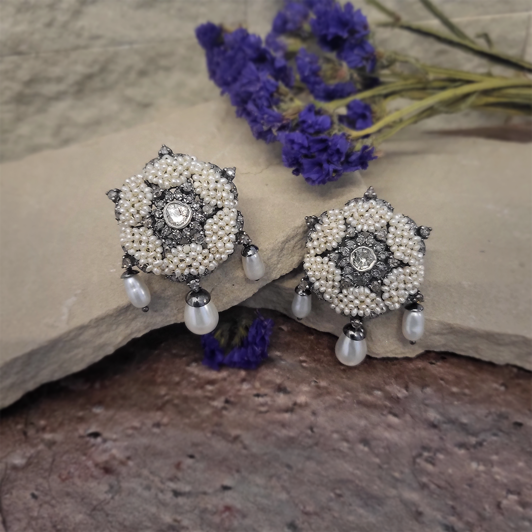 Woven Star Pearl Drop Earrings