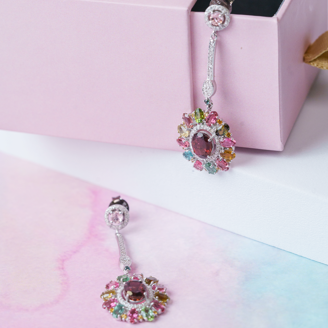Rainbow Tourmaline Diamond Earrings