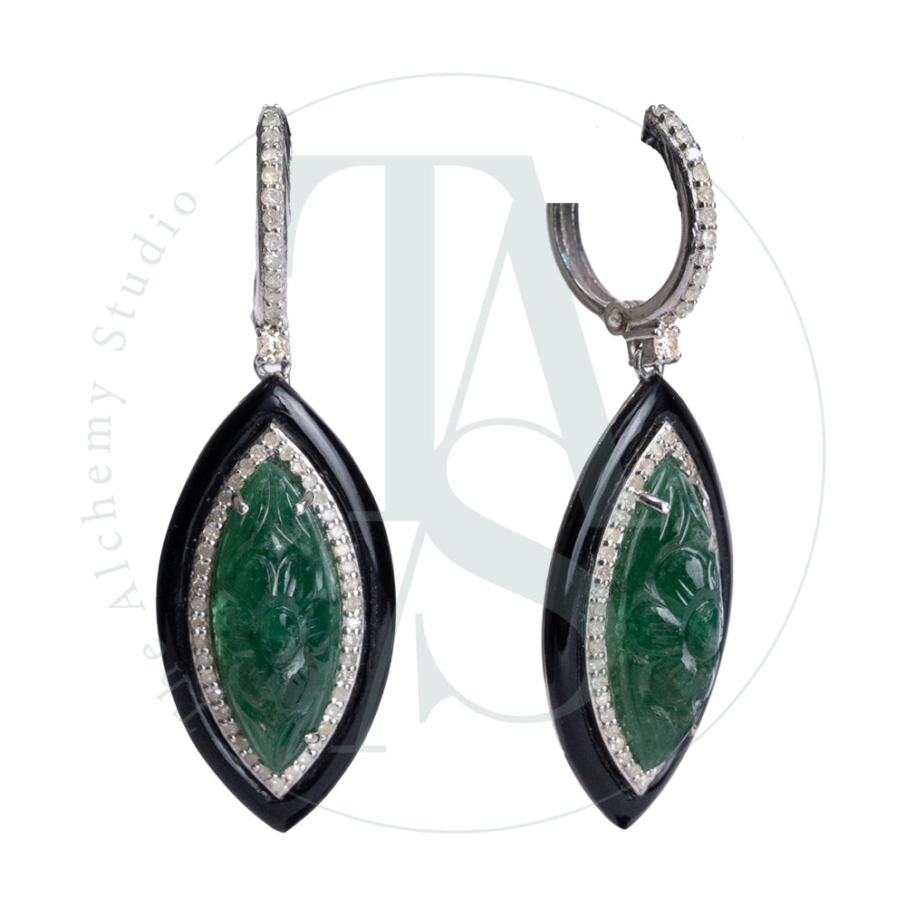 Asta Black Onyx and Emerald Earrings