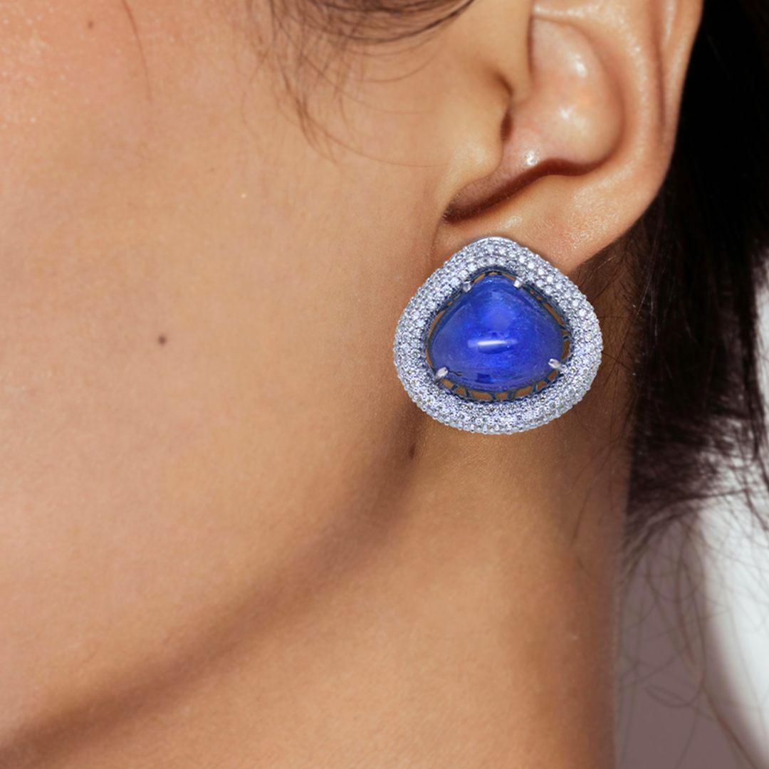 Cushion Tanzanite Diamond Earrings