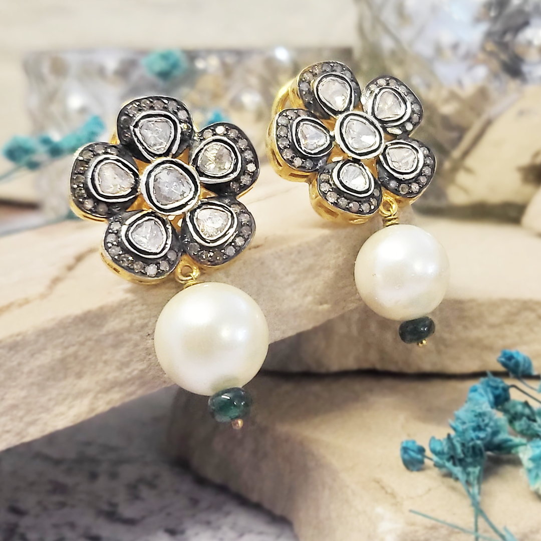 Mini Flower Blossom Polki Earrings