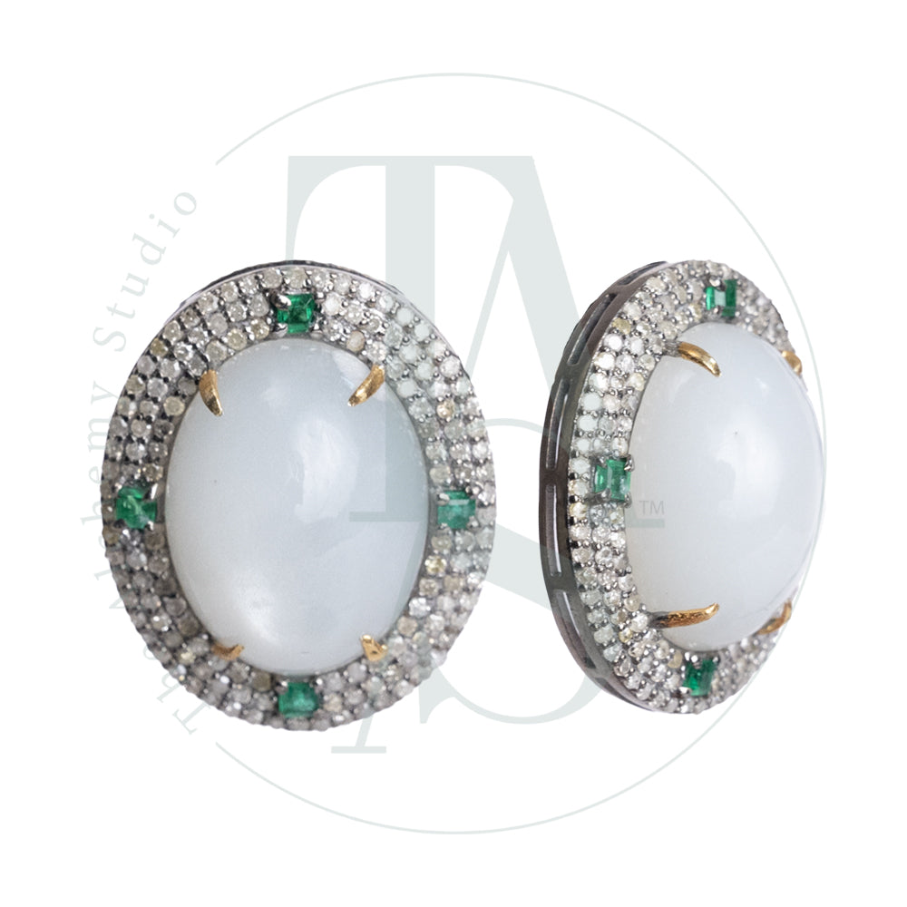Inara Moonstone and Emerald Earrings
