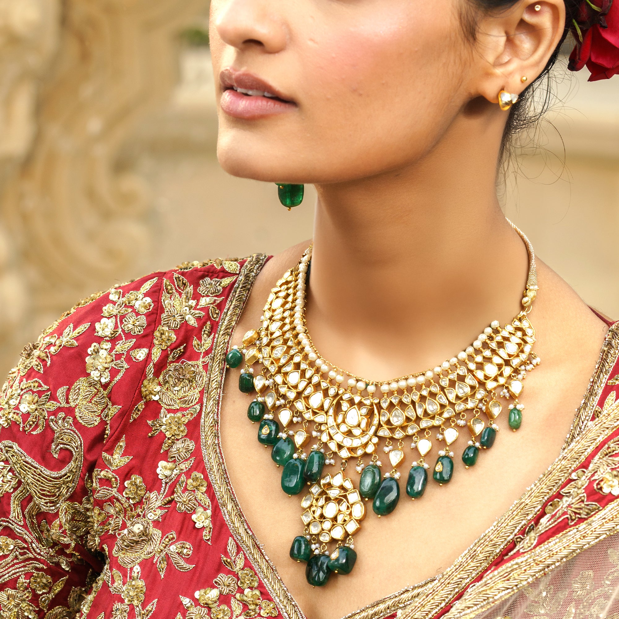 Rida Polki emerald Necklace