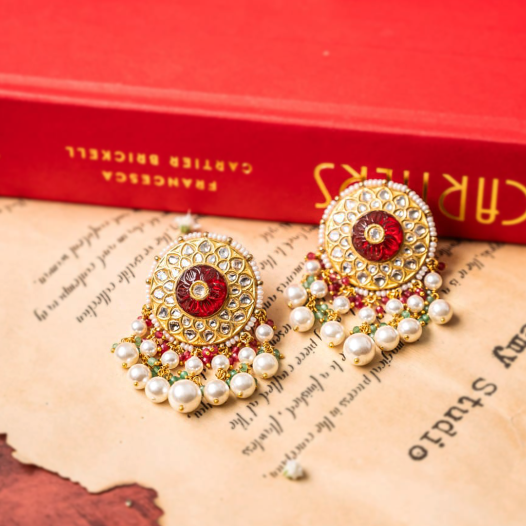 Parinaaz Polki Emerald Ruby Earrings