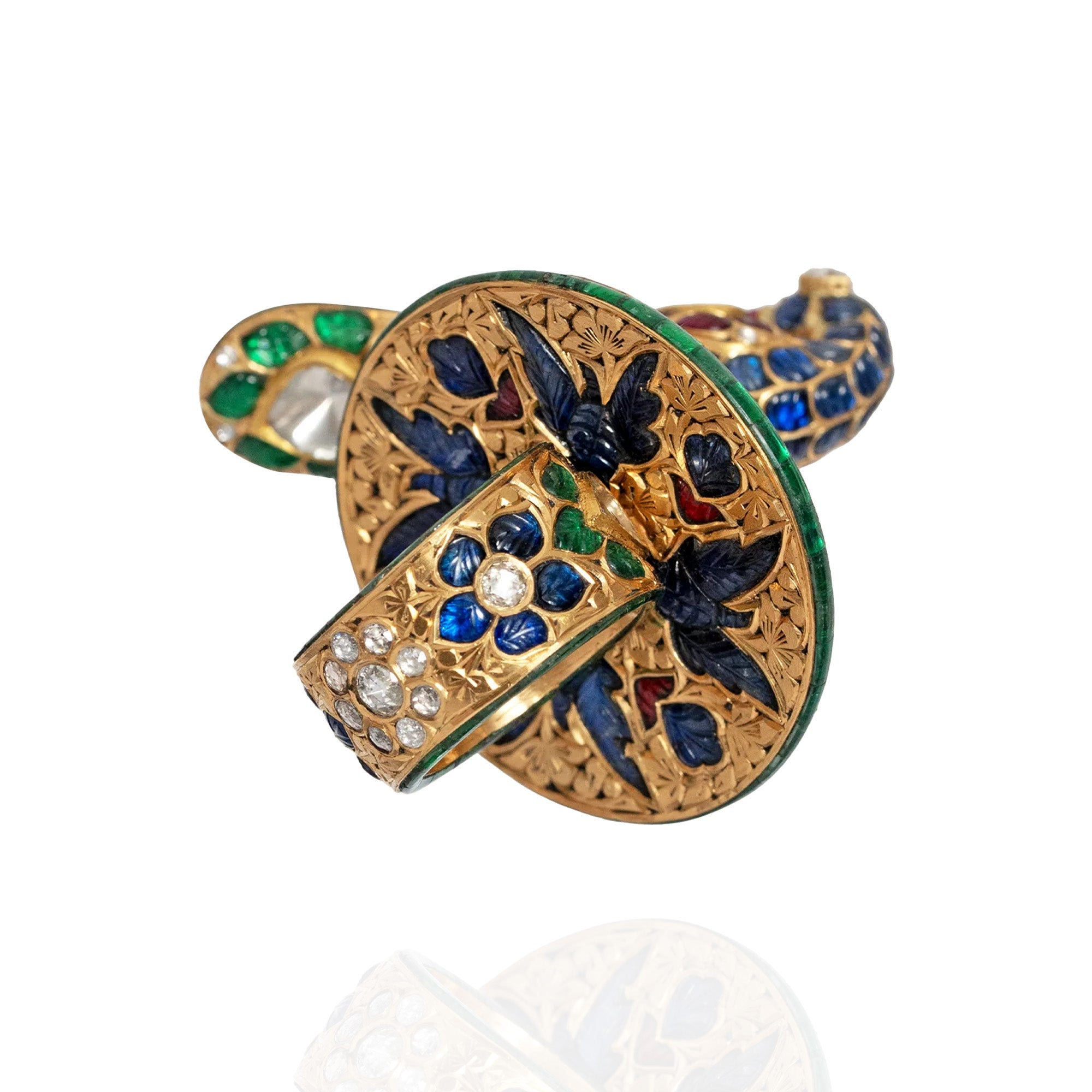 Rajpanchi Emerald Ruby Sapphire Polki Ring