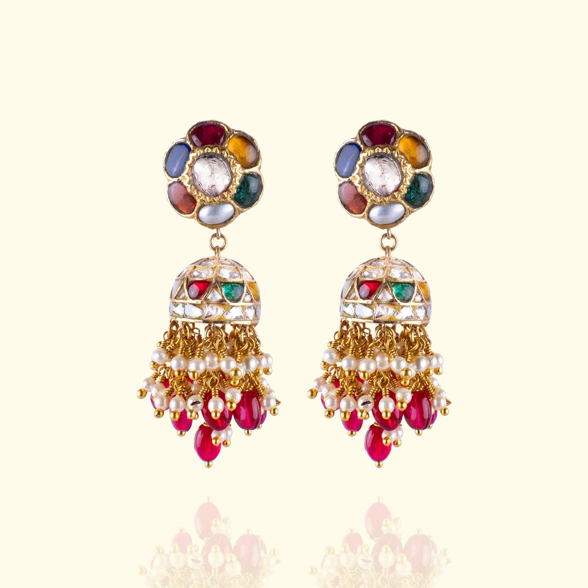 Kamaari Polki Navratan Jhumkas