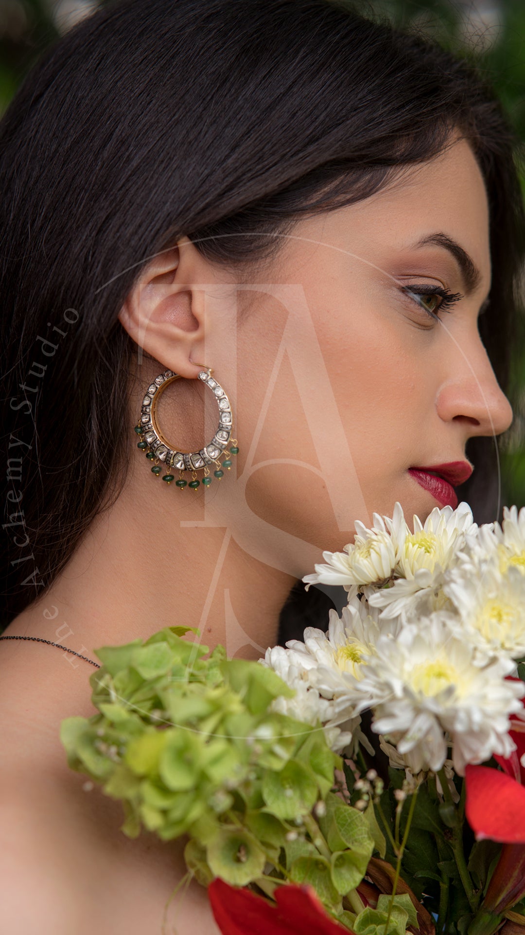 Eclipse Emerald and Uncut Diamond Hoops