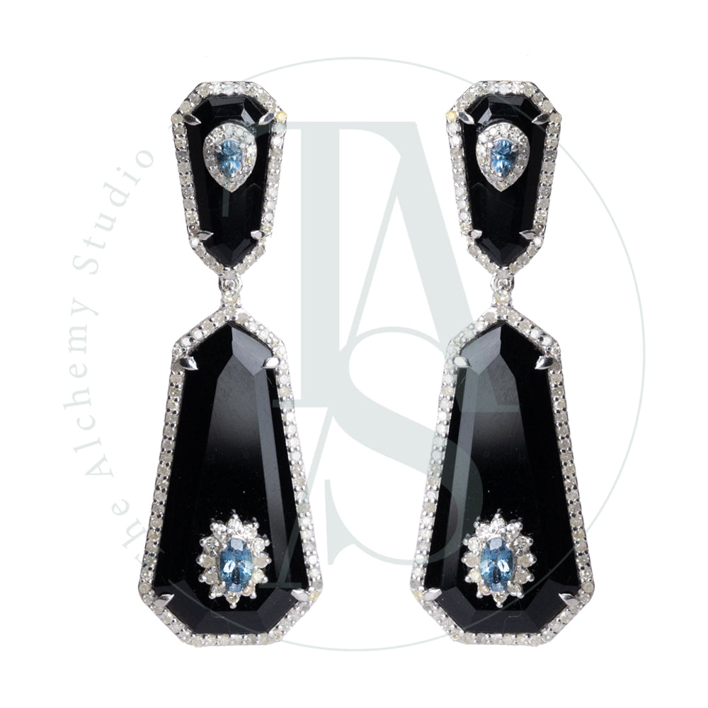 Nidi Black Onyx and Aquamarine Earrings