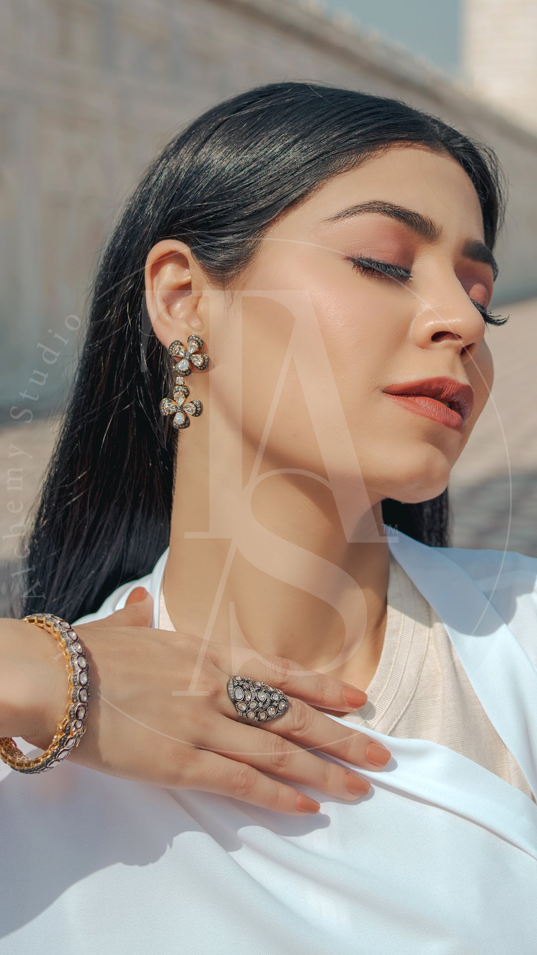 Dual Flower Uncut Diamond Earrings