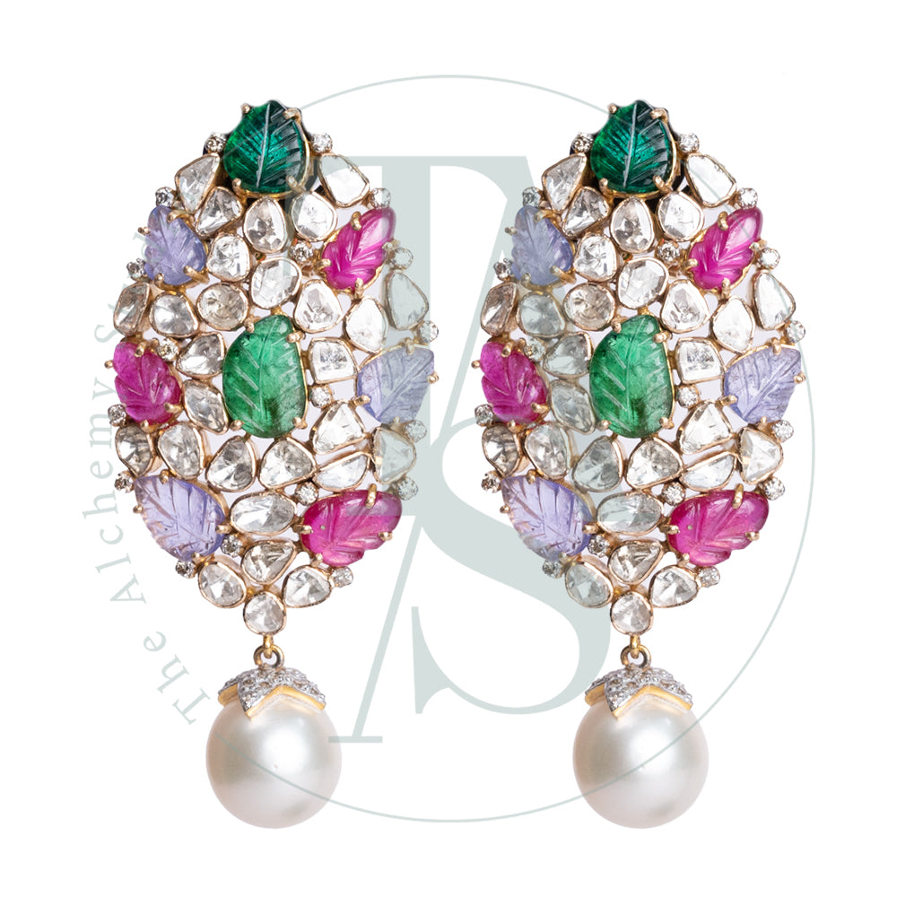 Abelia Colourful Uncut Diamond Earrings