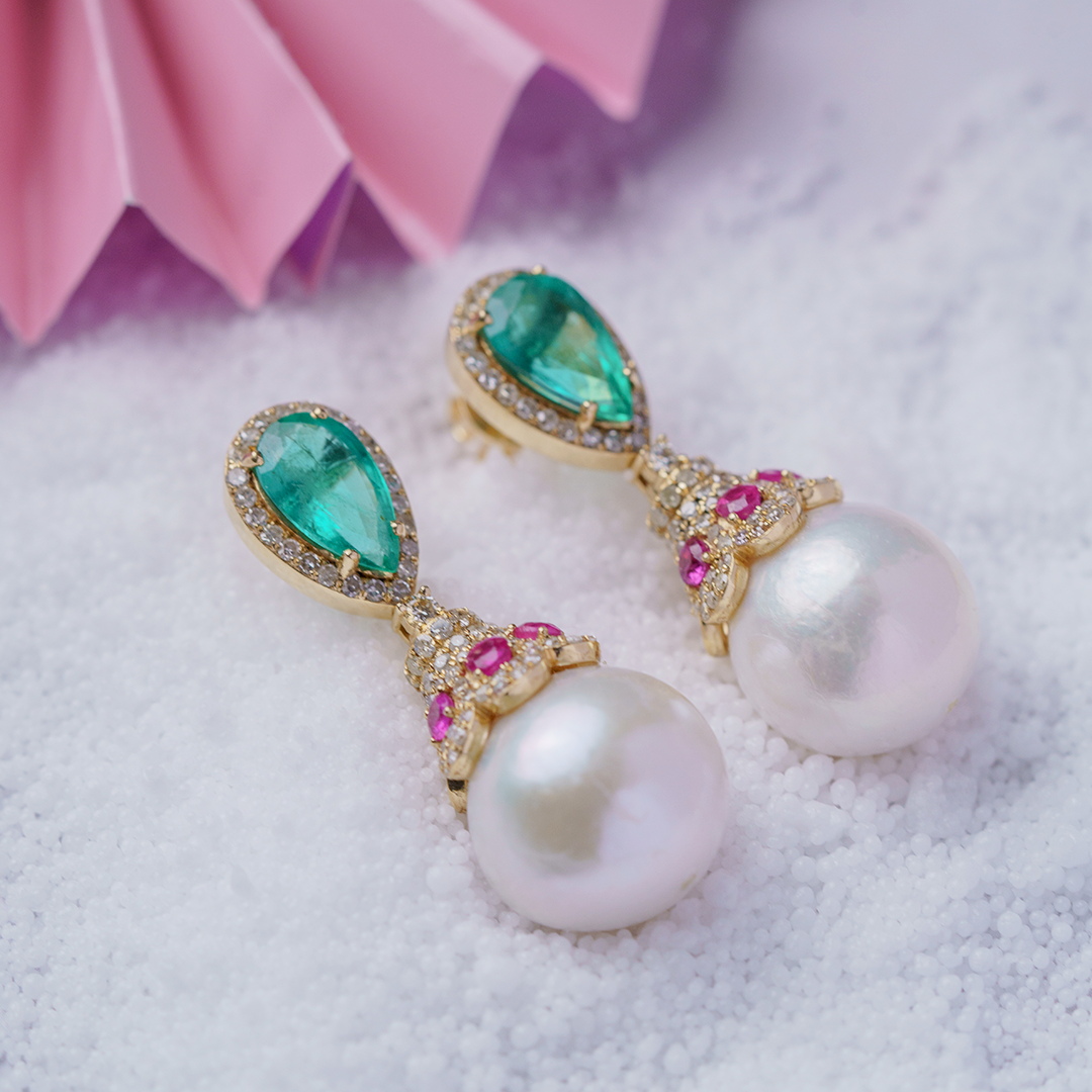 Nova Emerald Ruby Diamond Earrings