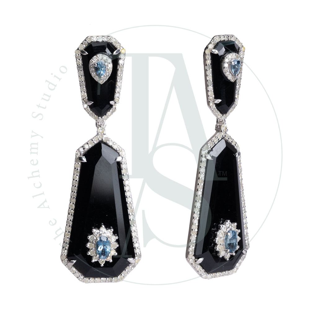 Nidi Black Onyx and Aquamarine Earrings