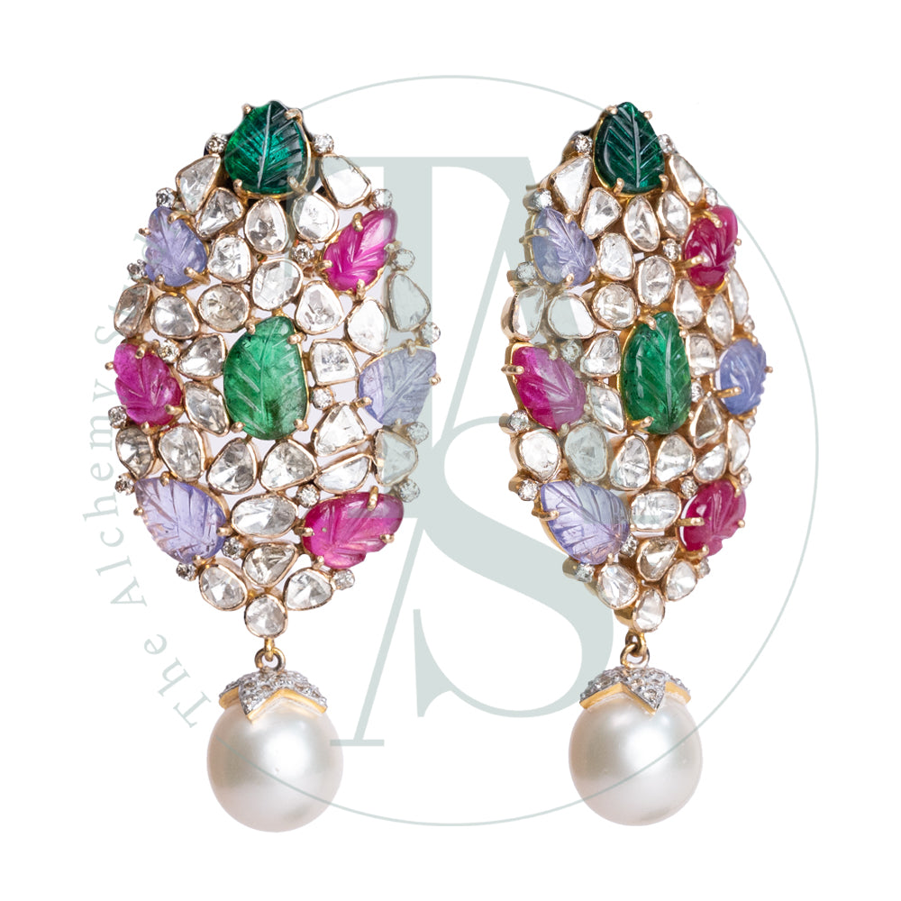 Abelia Colourful Uncut Diamond Earrings