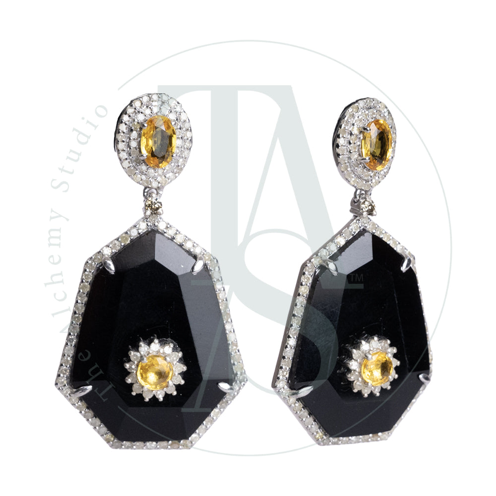 Audric Black Onyx and Yellow Sapphire Earrings