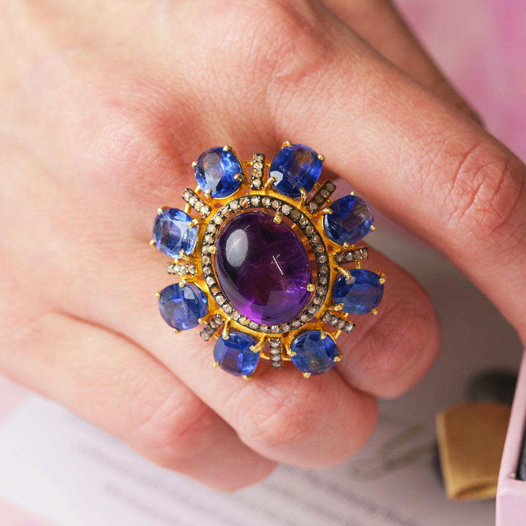 Eleanora Amethyst Sapphire Diamond Ring
