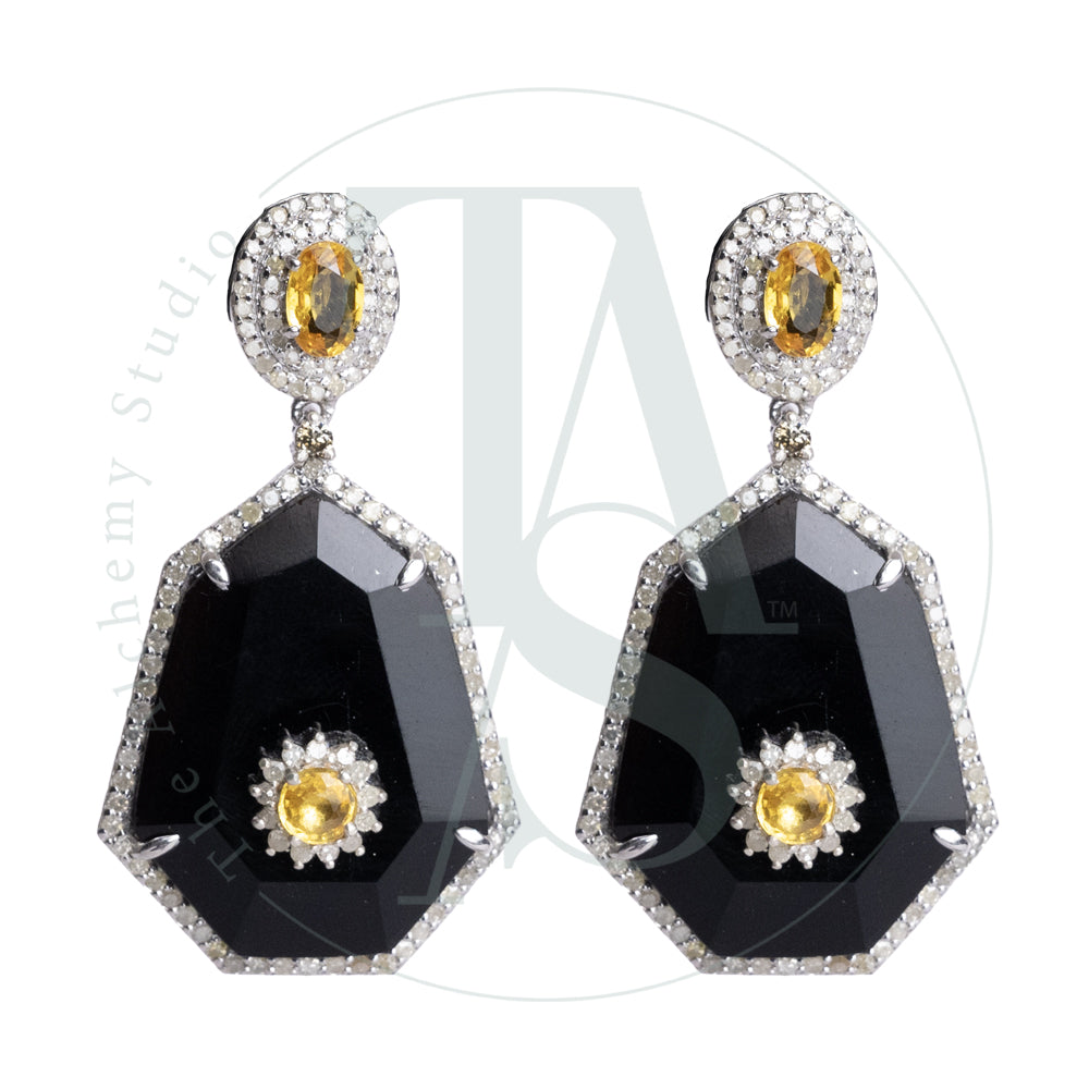 Audric Black Onyx and Yellow Sapphire Earrings