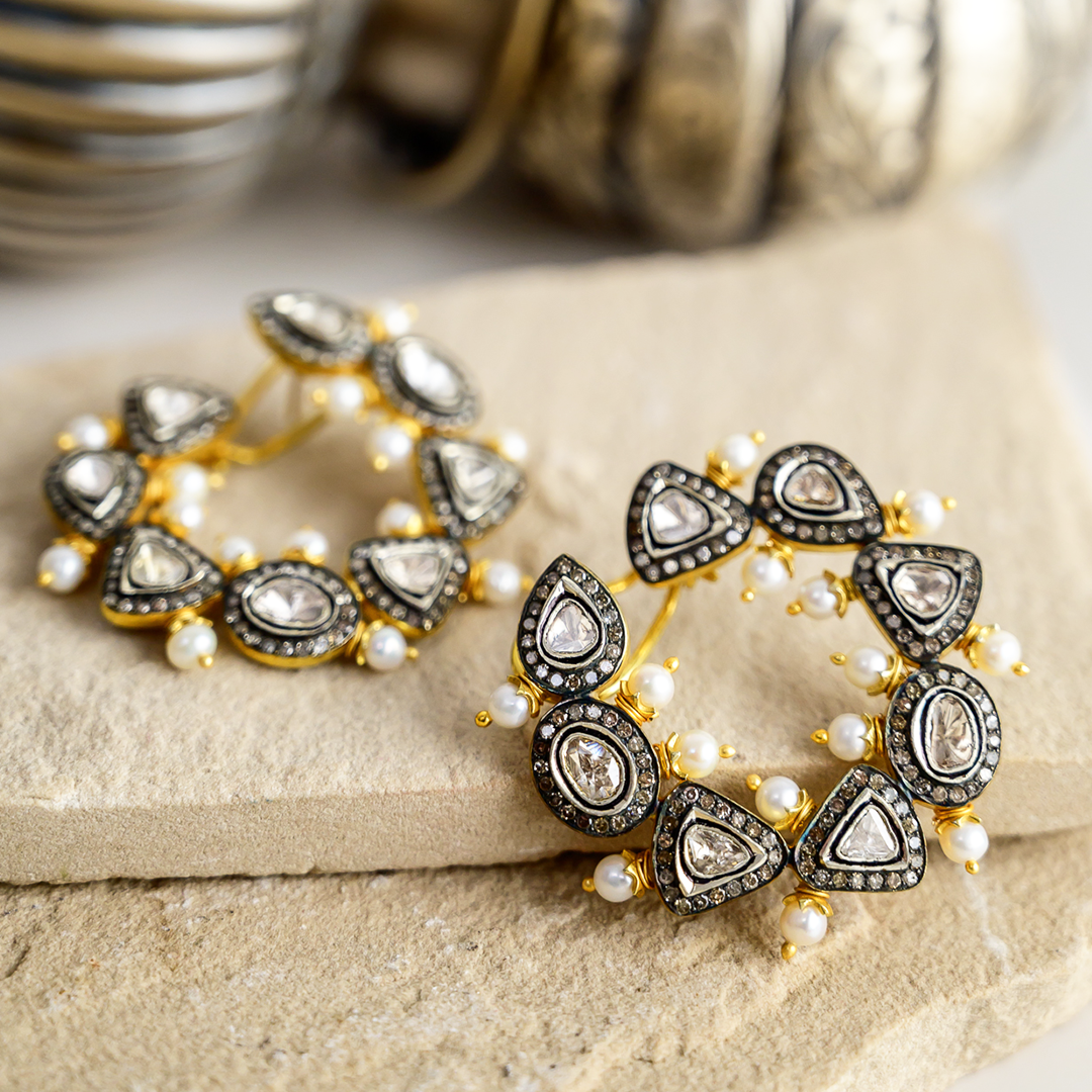 Vintage Magic Polki Pearl Hoops