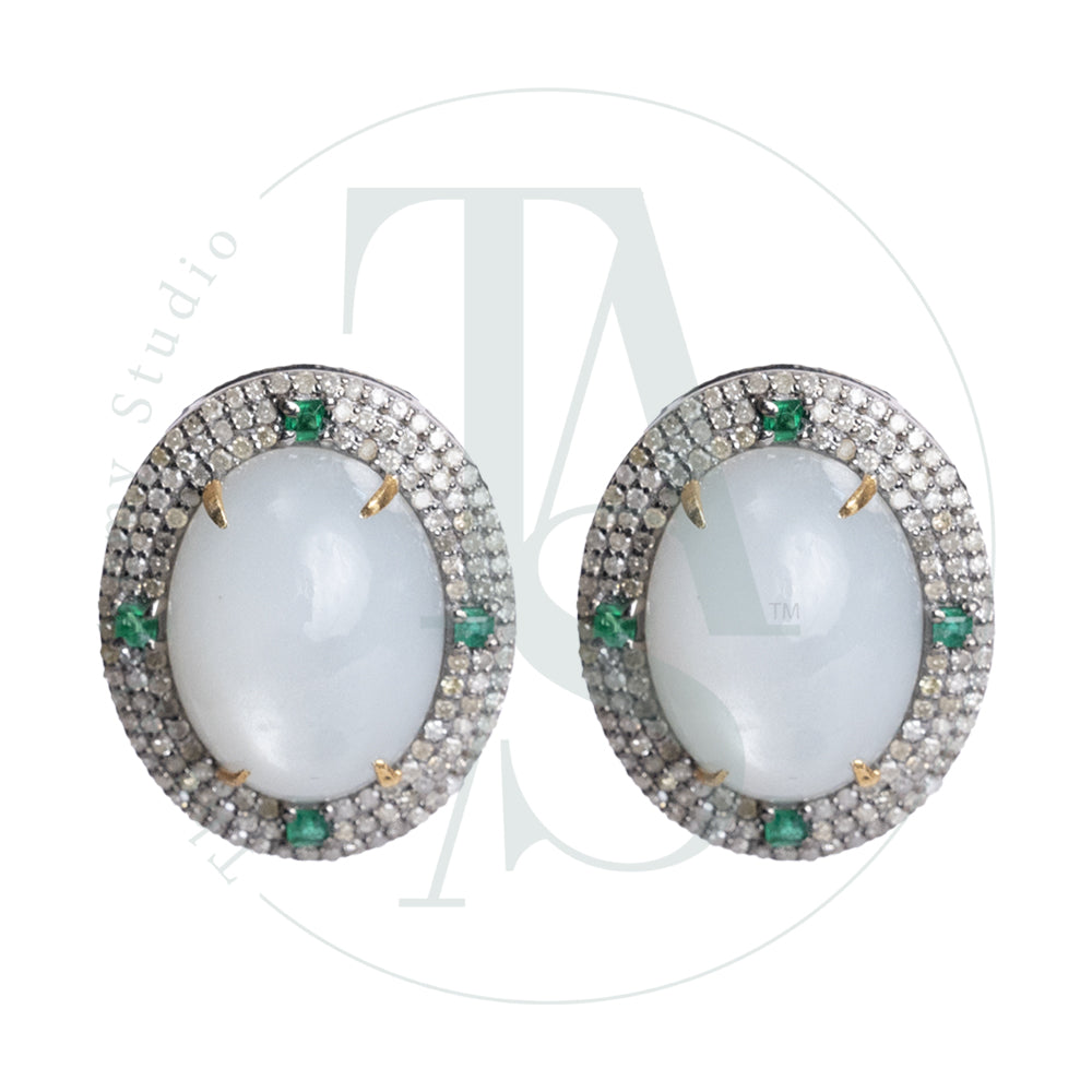 Inara Moonstone and Emerald Earrings