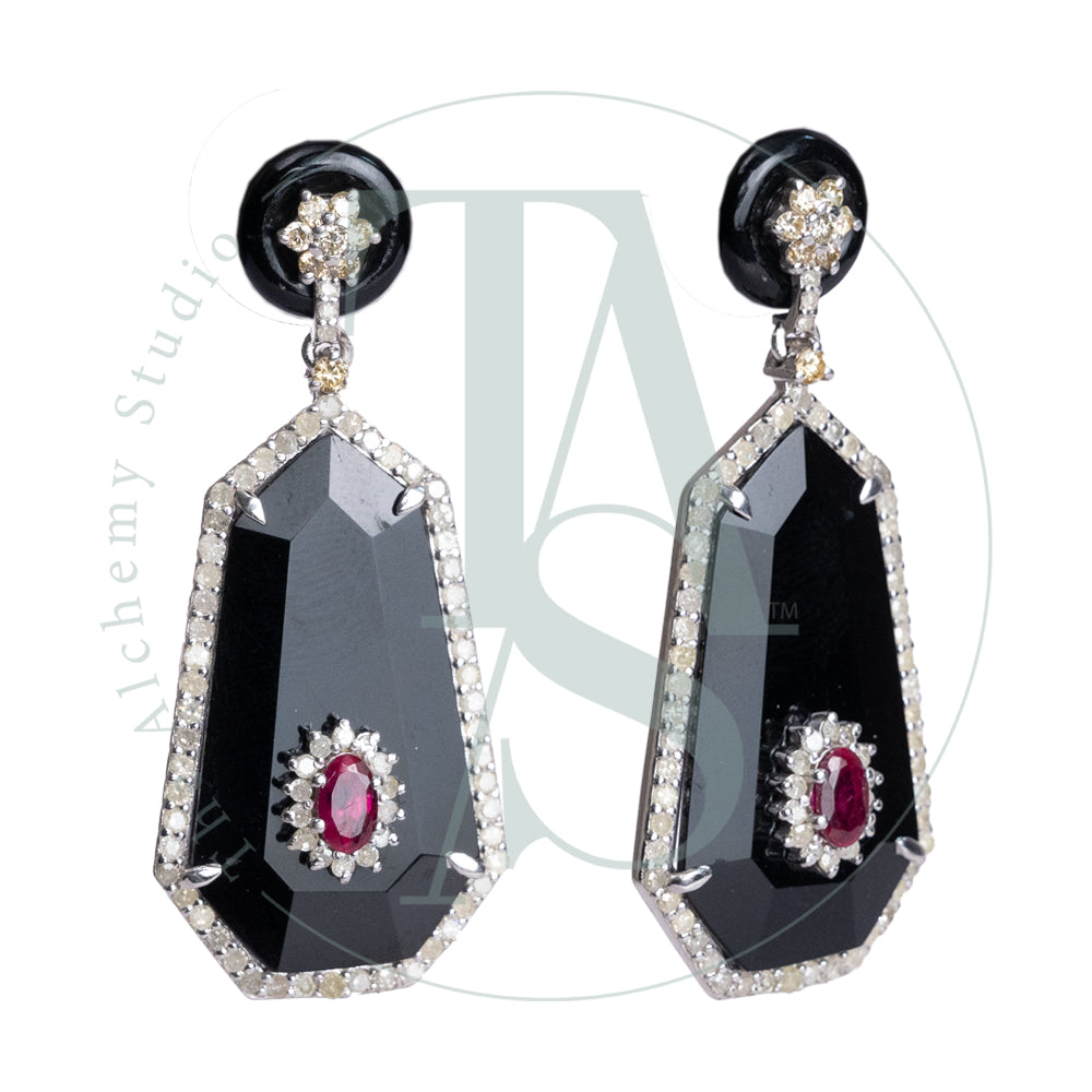 Oberon Black Onyx and Ruby Earrings