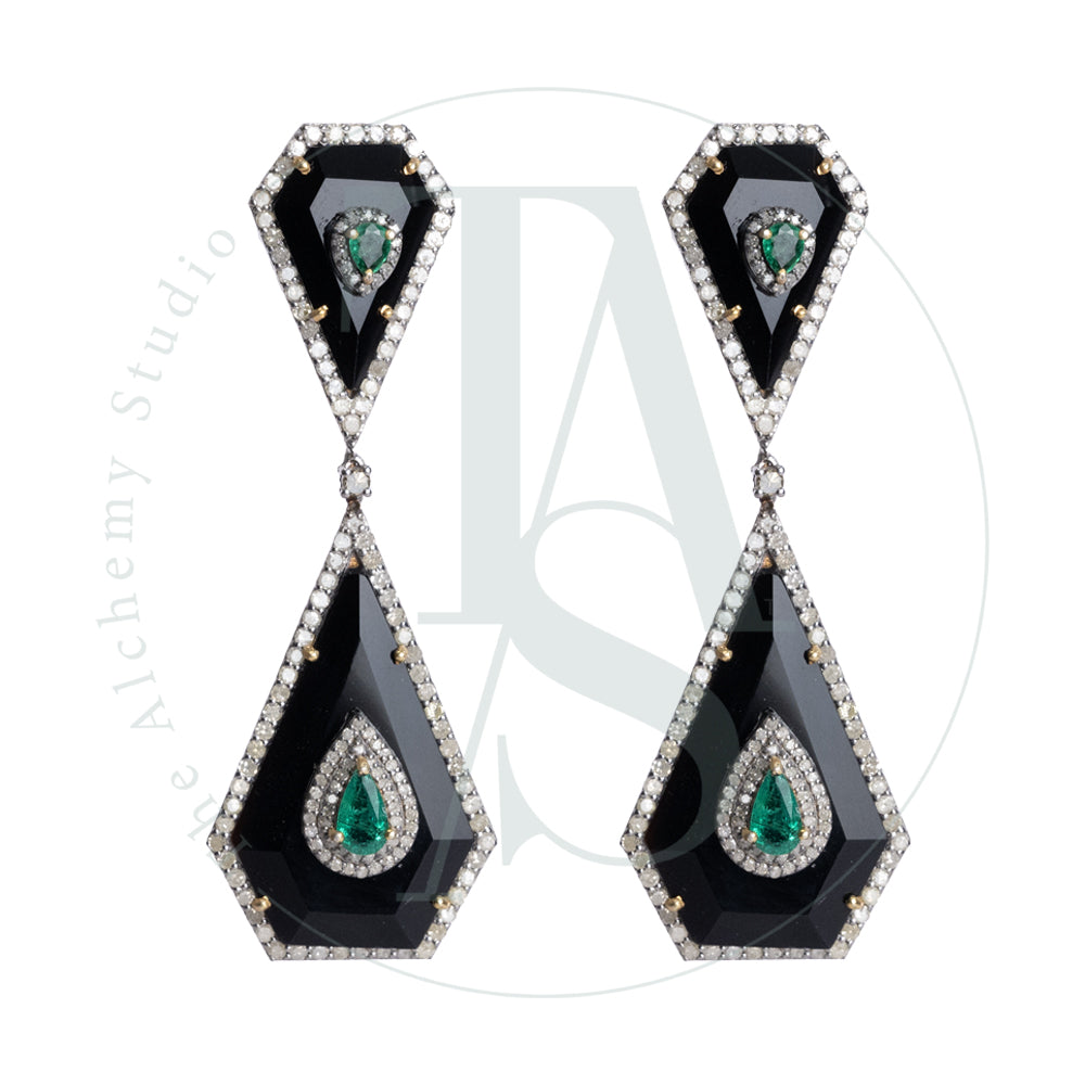 Beatrix Black Onyx and Emerald Earrings
